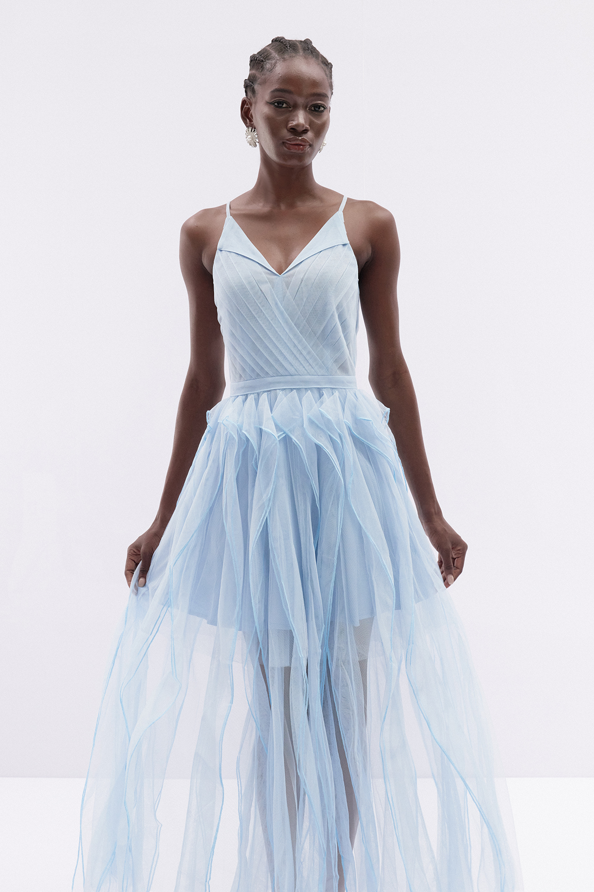 Ithamar Spaghetti Ruffle Mesh Maxi Dress