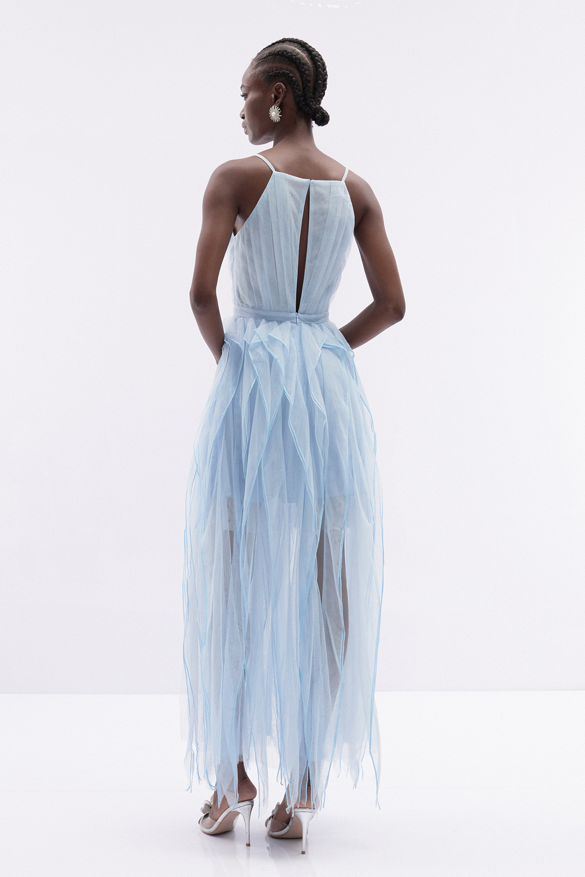 Ithamar Spaghetti Ruffle Mesh Maxi Dress