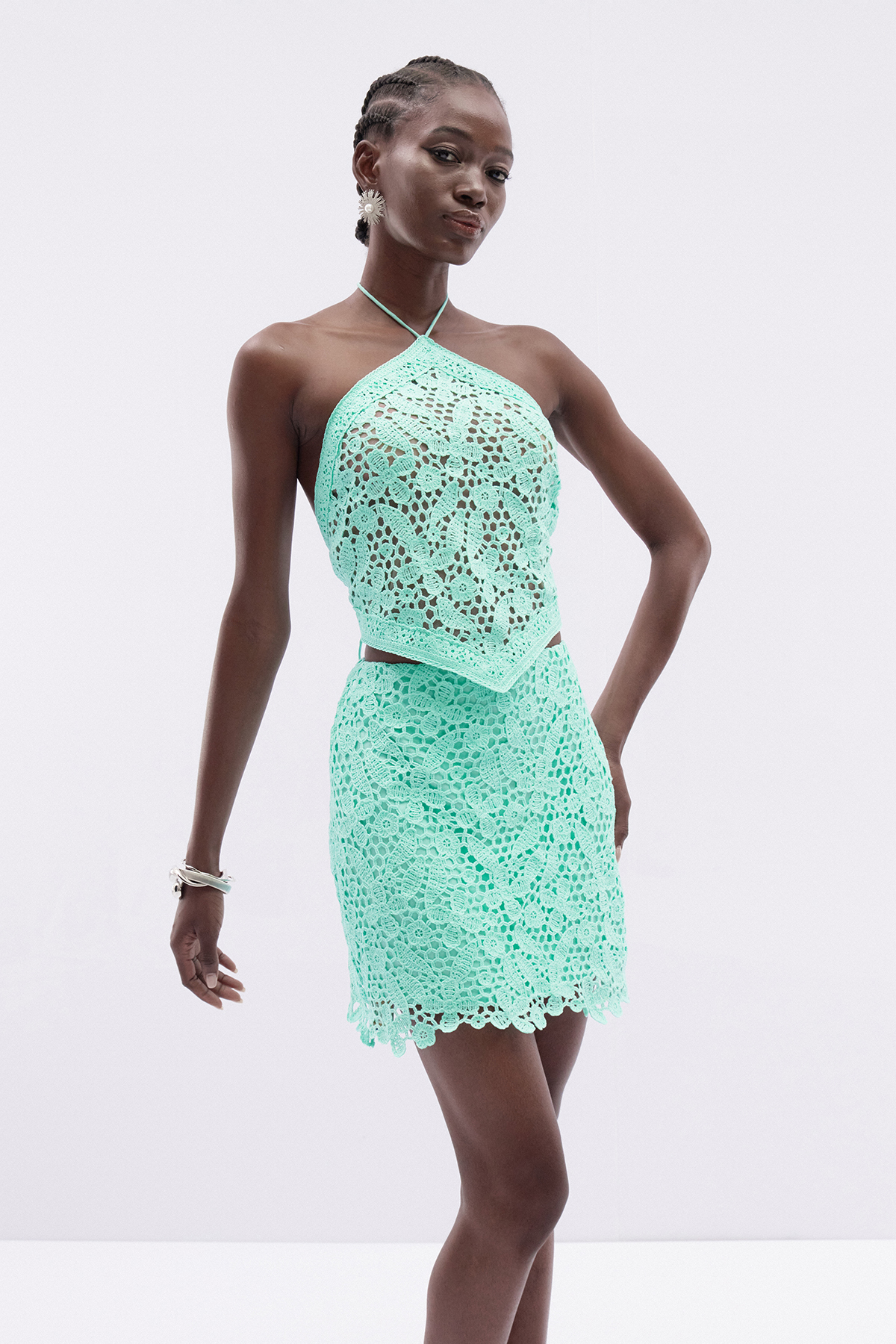 Ithel Halter Neck Crochet Skirt Set