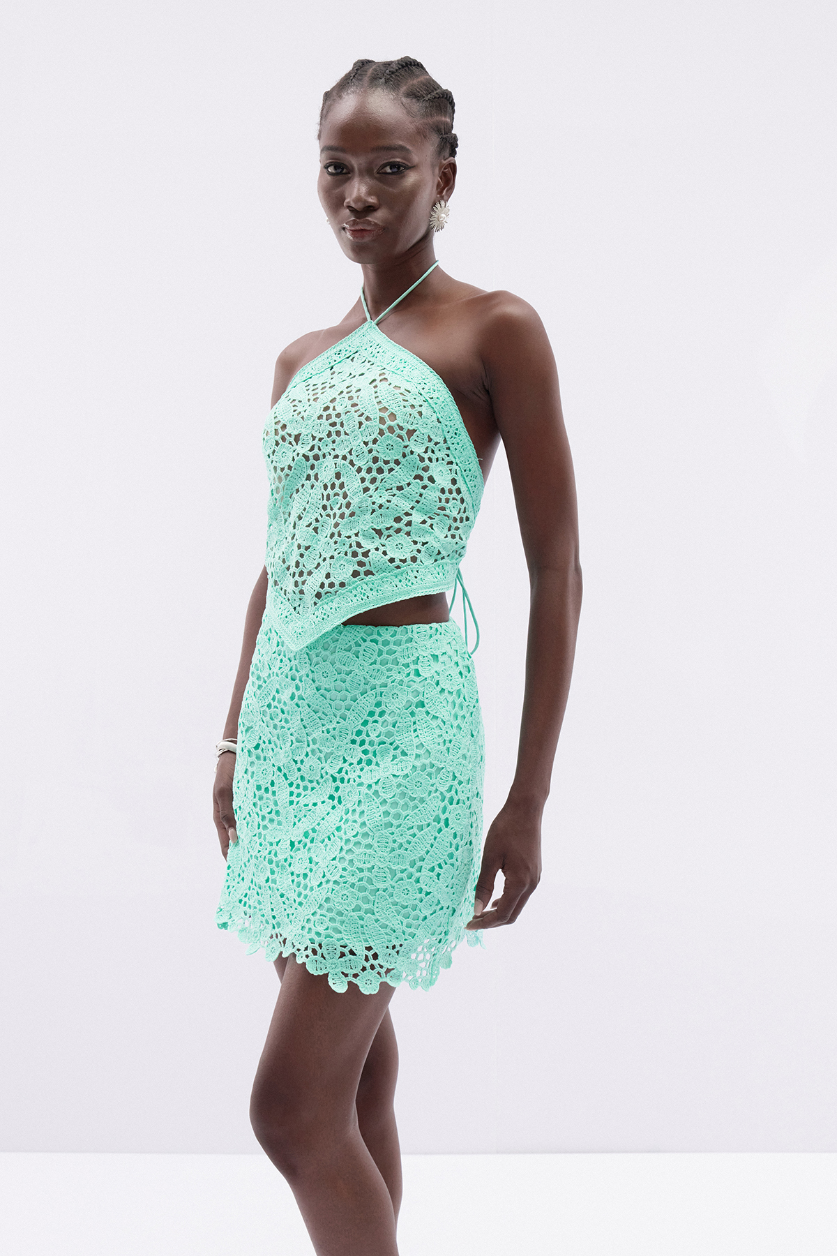 Ithel Halter Neck Crochet Skirt Set