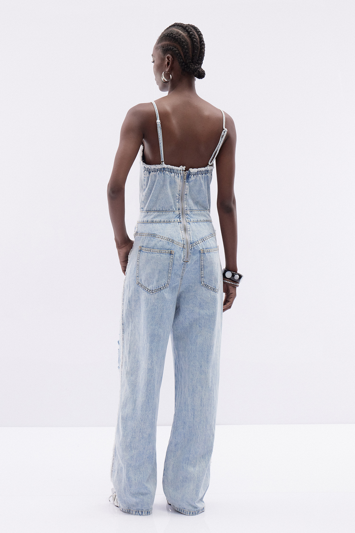 Itsasne Spaghetti Denim Ripped Jumpsuit