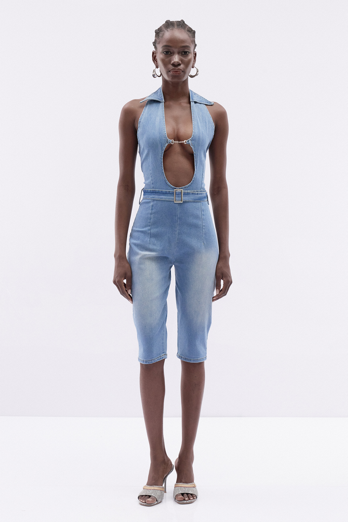Ittai Halter Neck Cutout Denim Jumpsuit