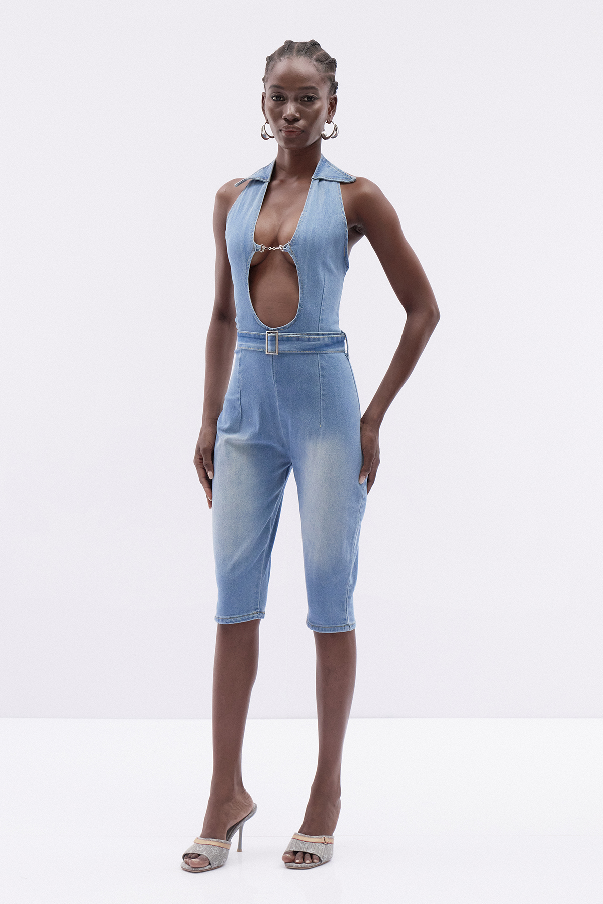 Ittai Halter Neck Cutout Denim Jumpsuit