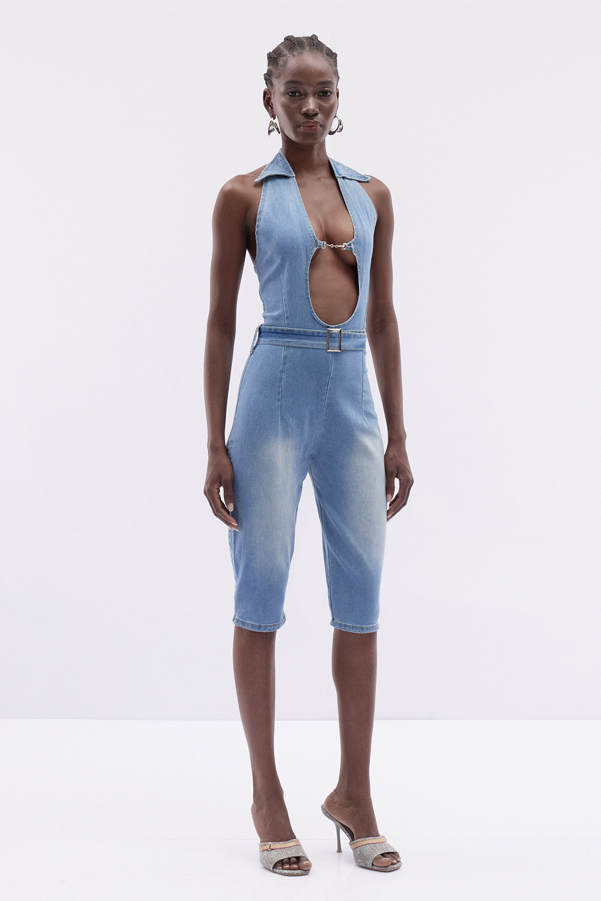 Ittai Halter Neck Cutout Denim Jumpsuit