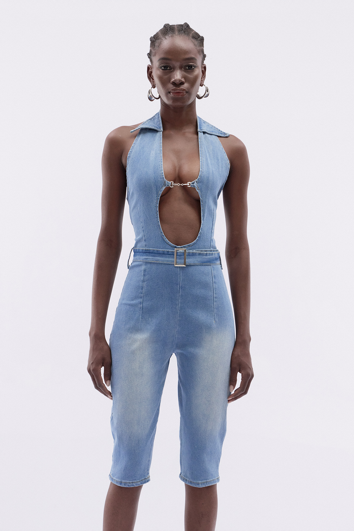 Ittai Halter Neck Cutout Denim Jumpsuit