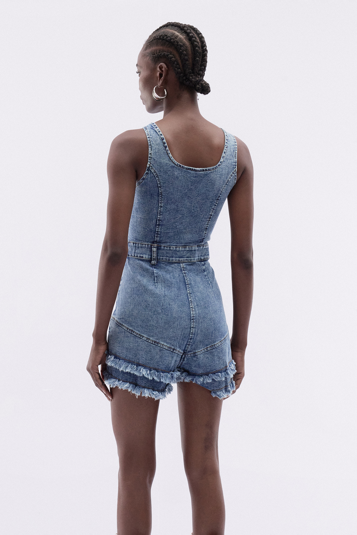Itumeleng Spaghetti Fringe Denim Playsuit