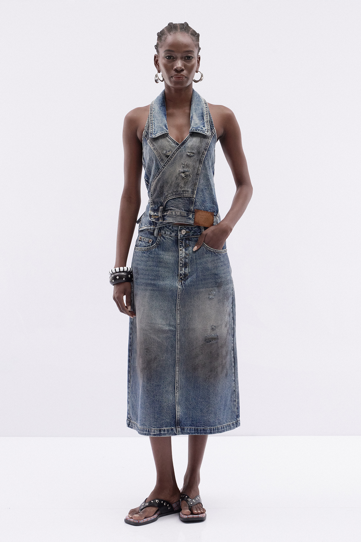 Itzamna Halter Neck Denim Skirt Set
