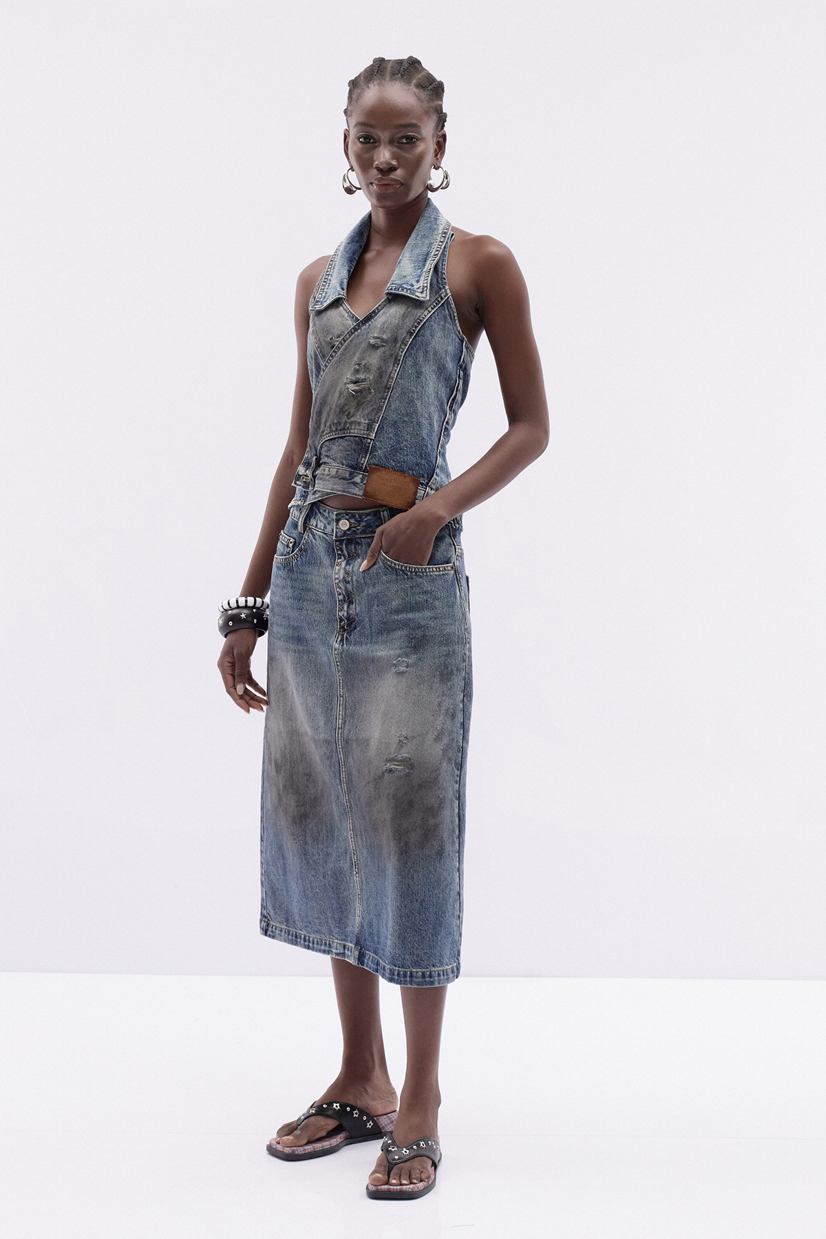 Itzamna Halter Neck Denim Skirt Set