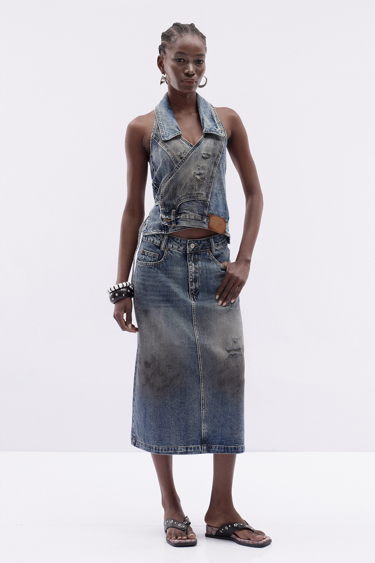 Itzamna Halter Neck Denim Skirt Set