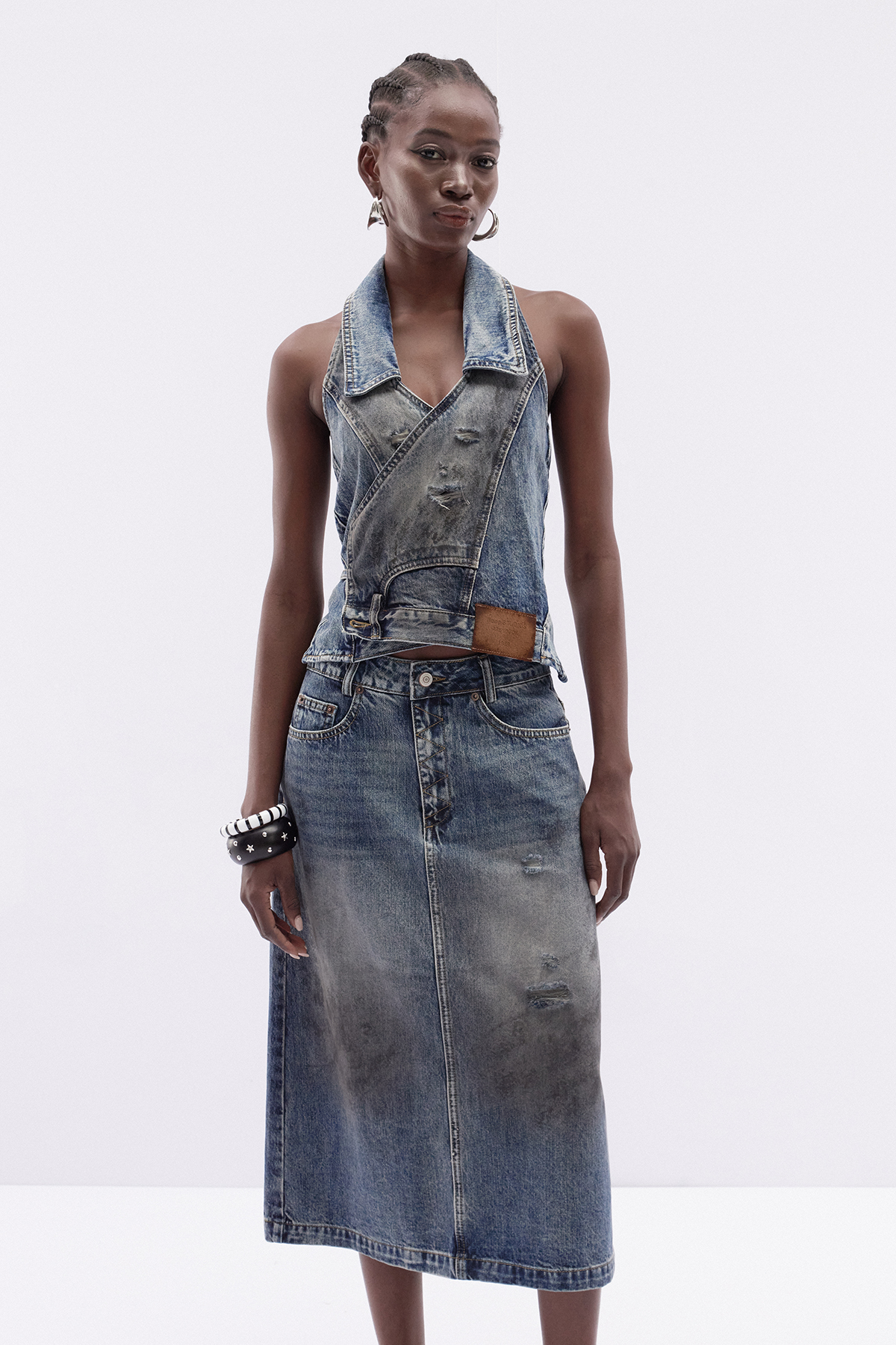 Itzamna Halter Neck Denim Skirt Set