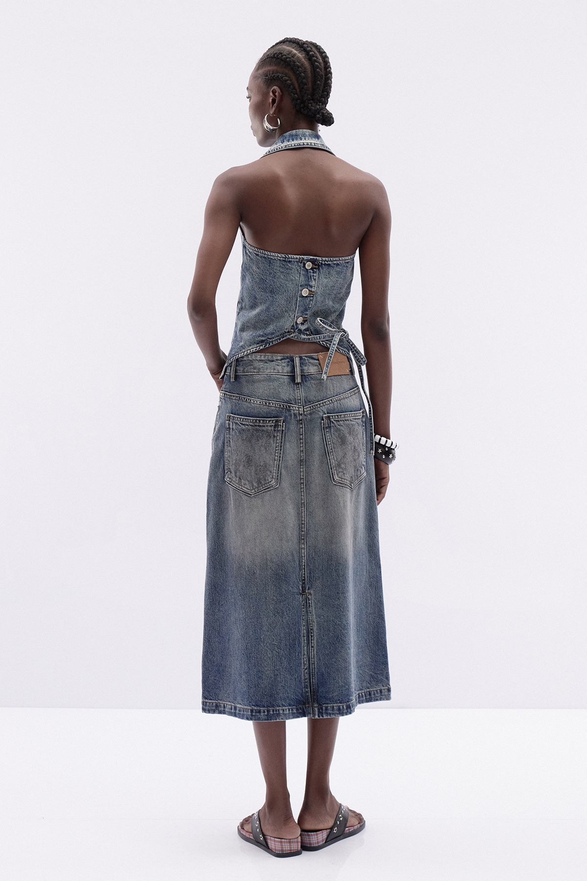 Itzamna Halter Neck Denim Skirt Set