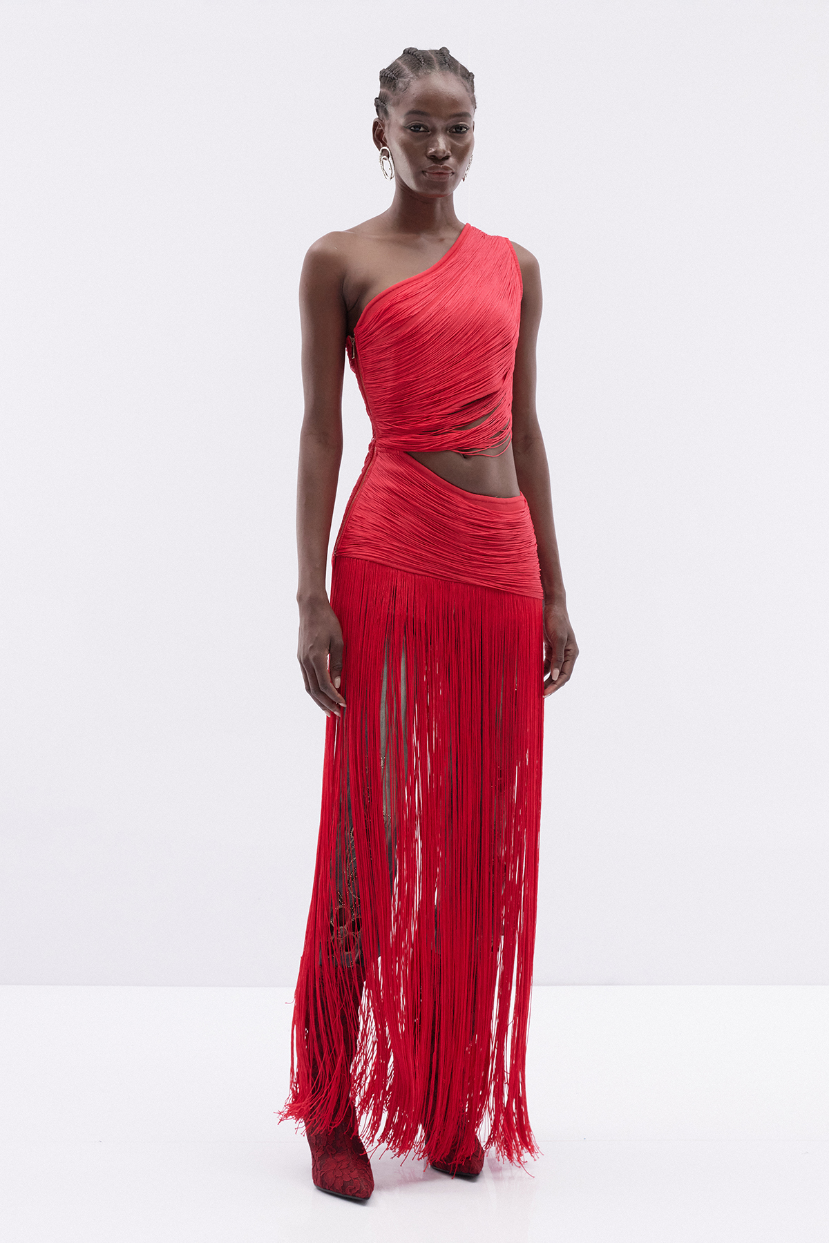 Iudhail One Shoulder Fringe Maxi Dress