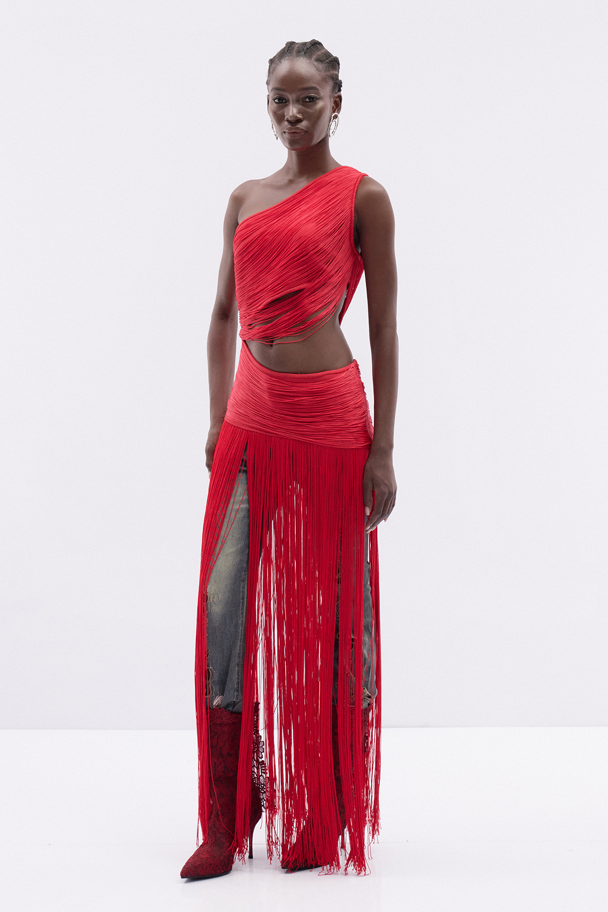 Iudhail One Shoulder Fringe Maxi Dress