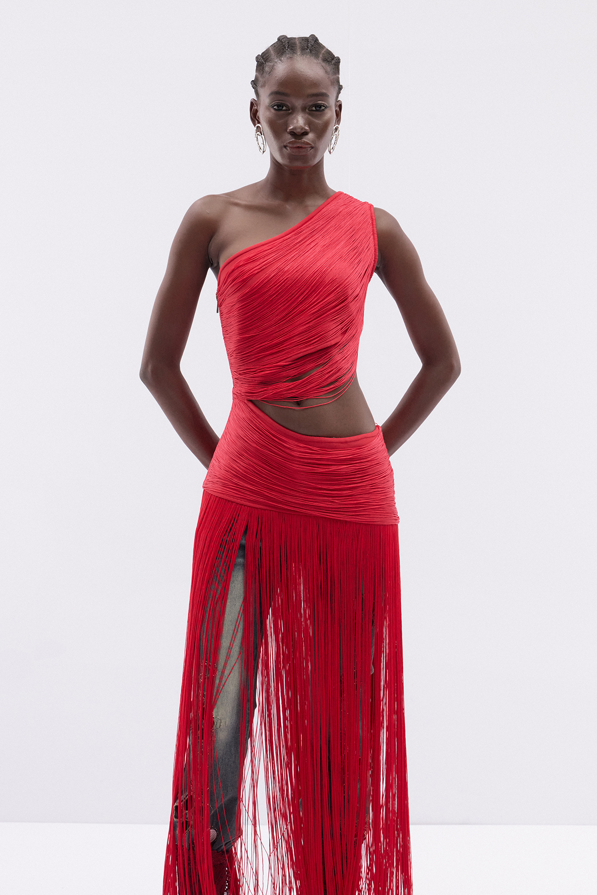 Iudhail One Shoulder Fringe Maxi Dress
