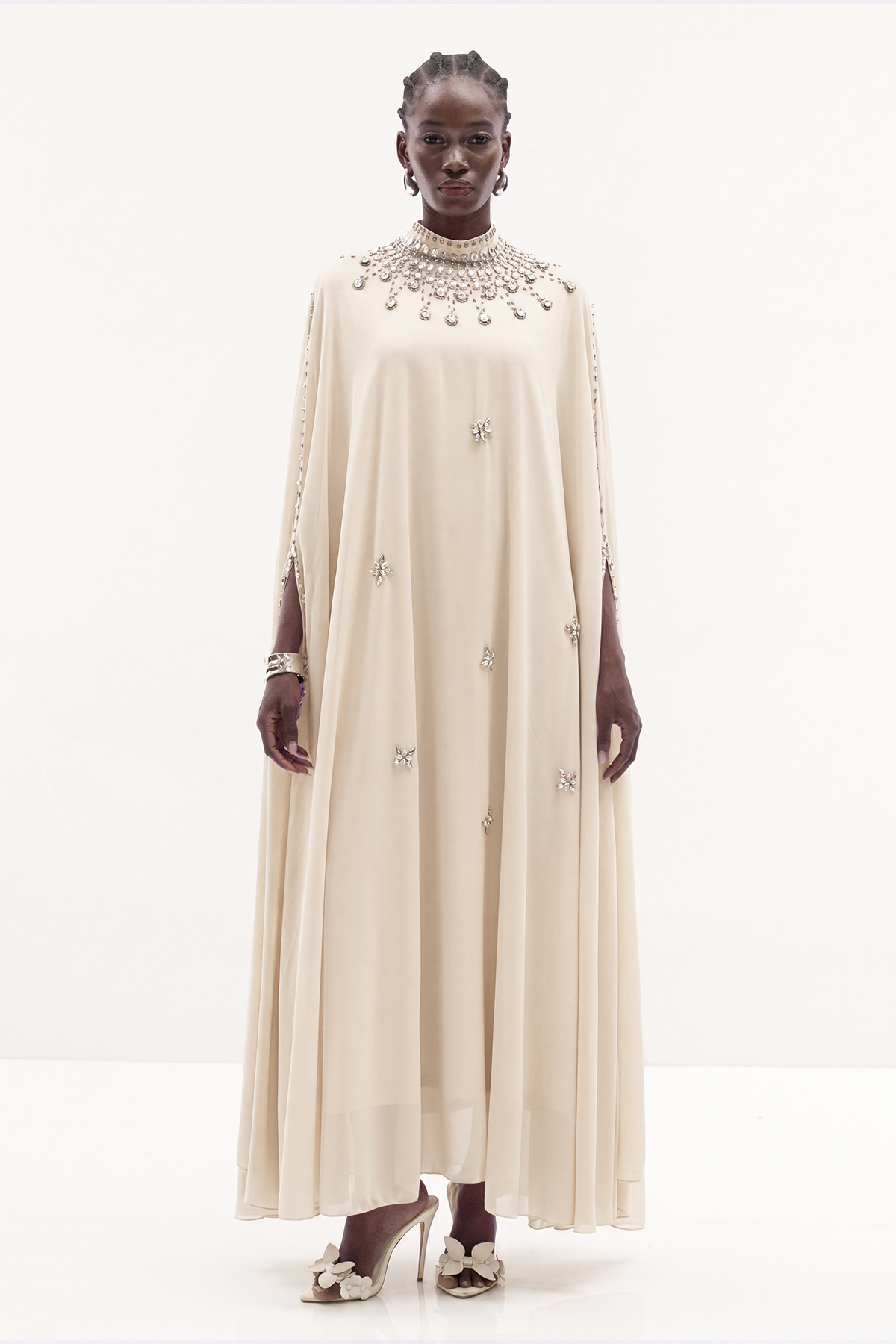 Iuliu Crystal Mesh Maxi Dress In Beige