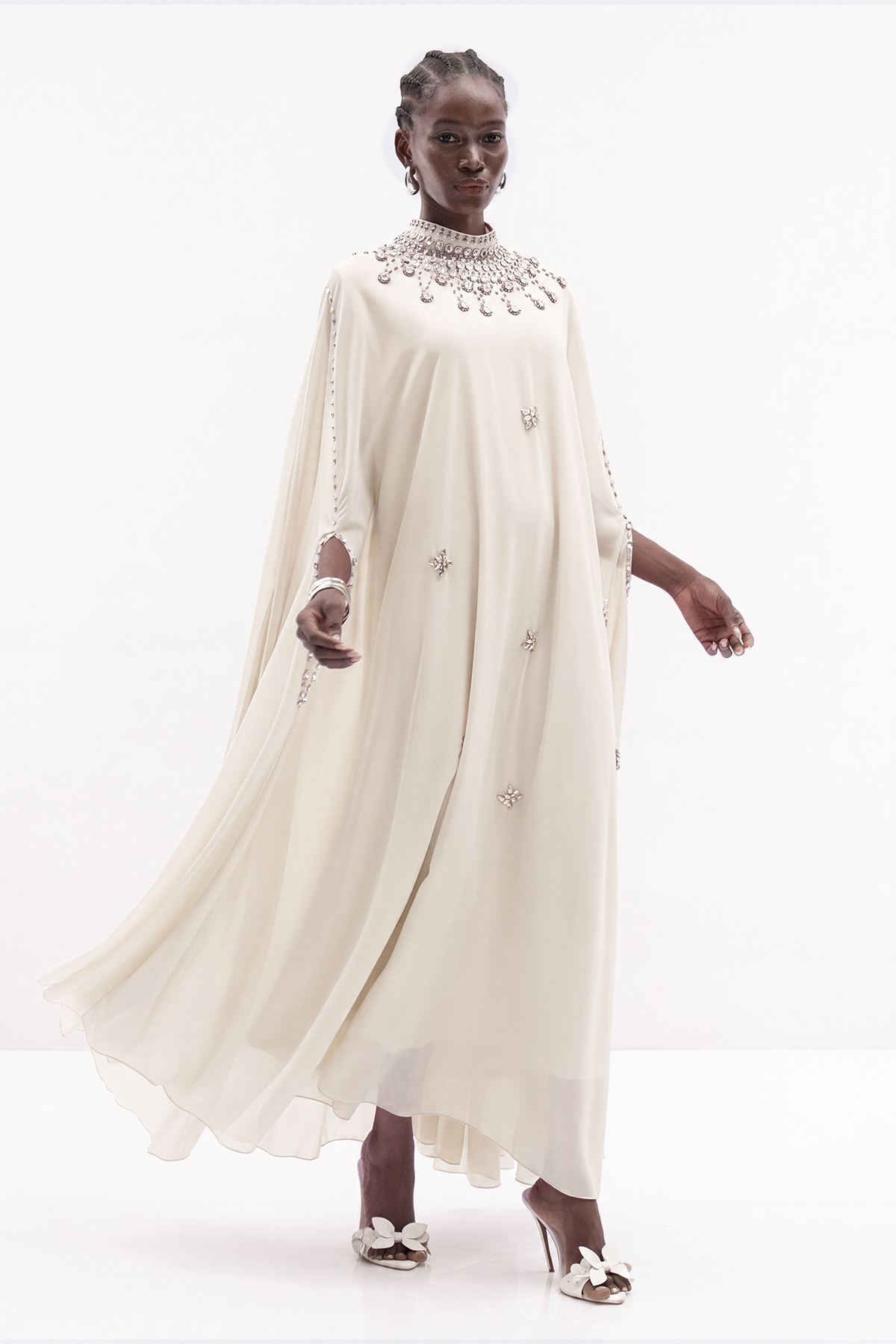 Iuliu Crystal Mesh Maxi Dress In Beige