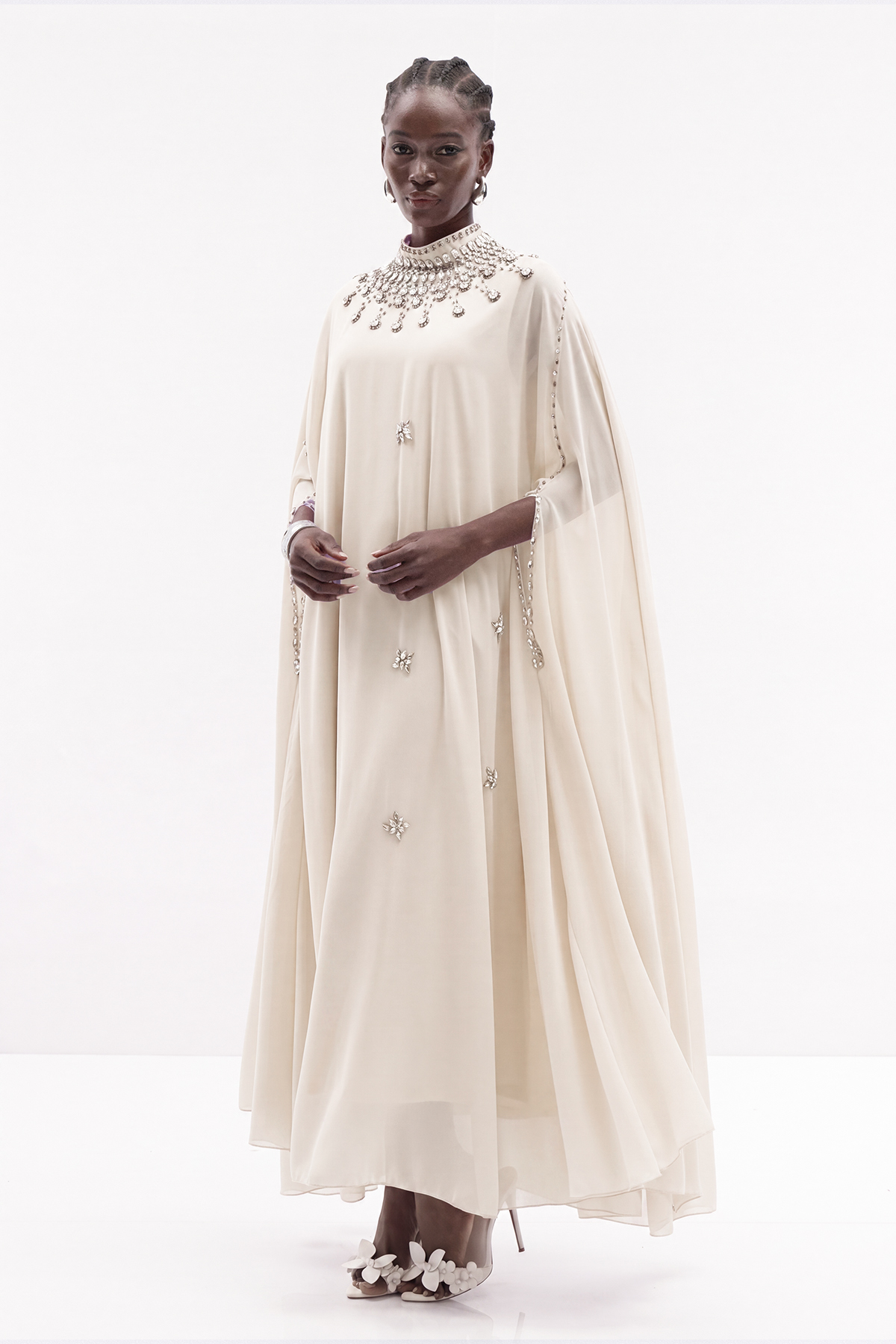 Iuliu Crystal Mesh Maxi Dress In Beige