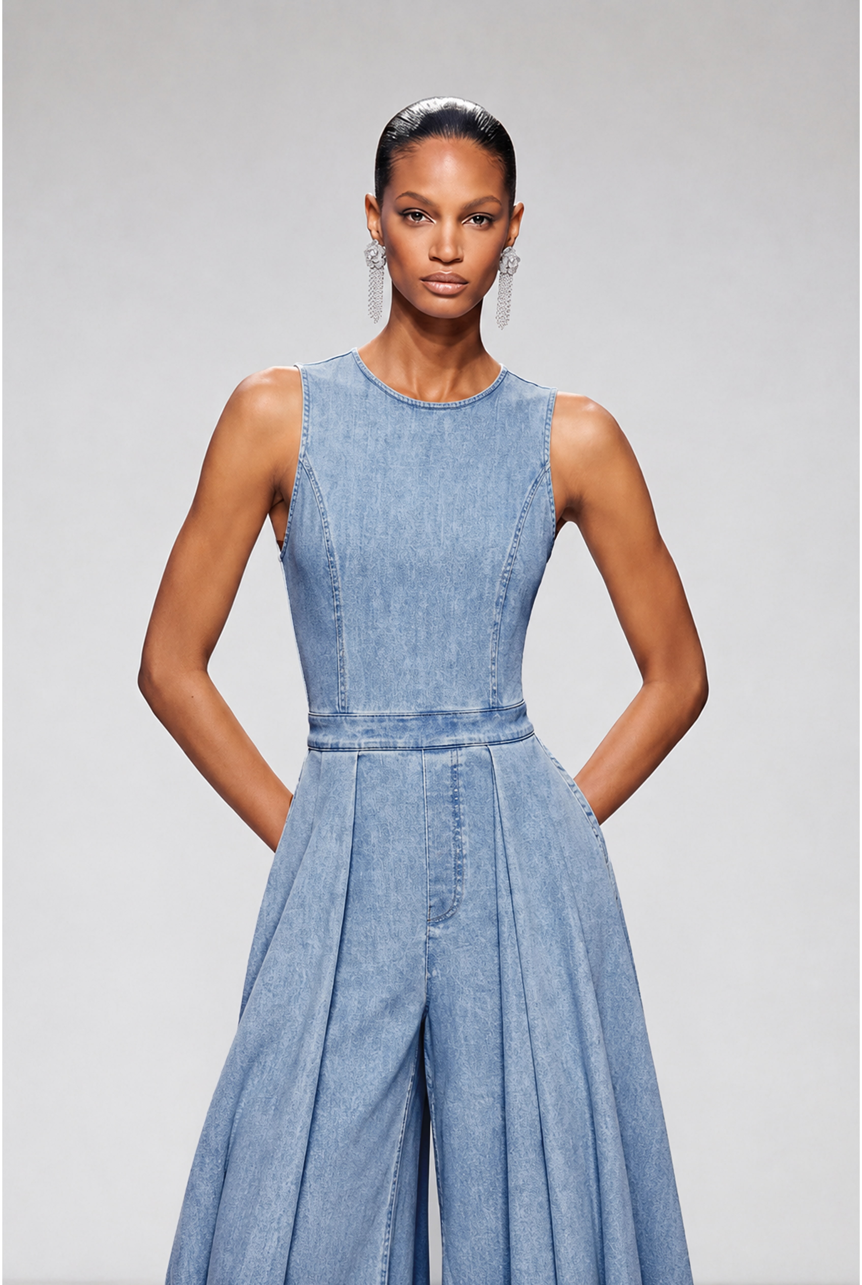 Iunius Sleeveless Ruffle Denim Jumpsuit