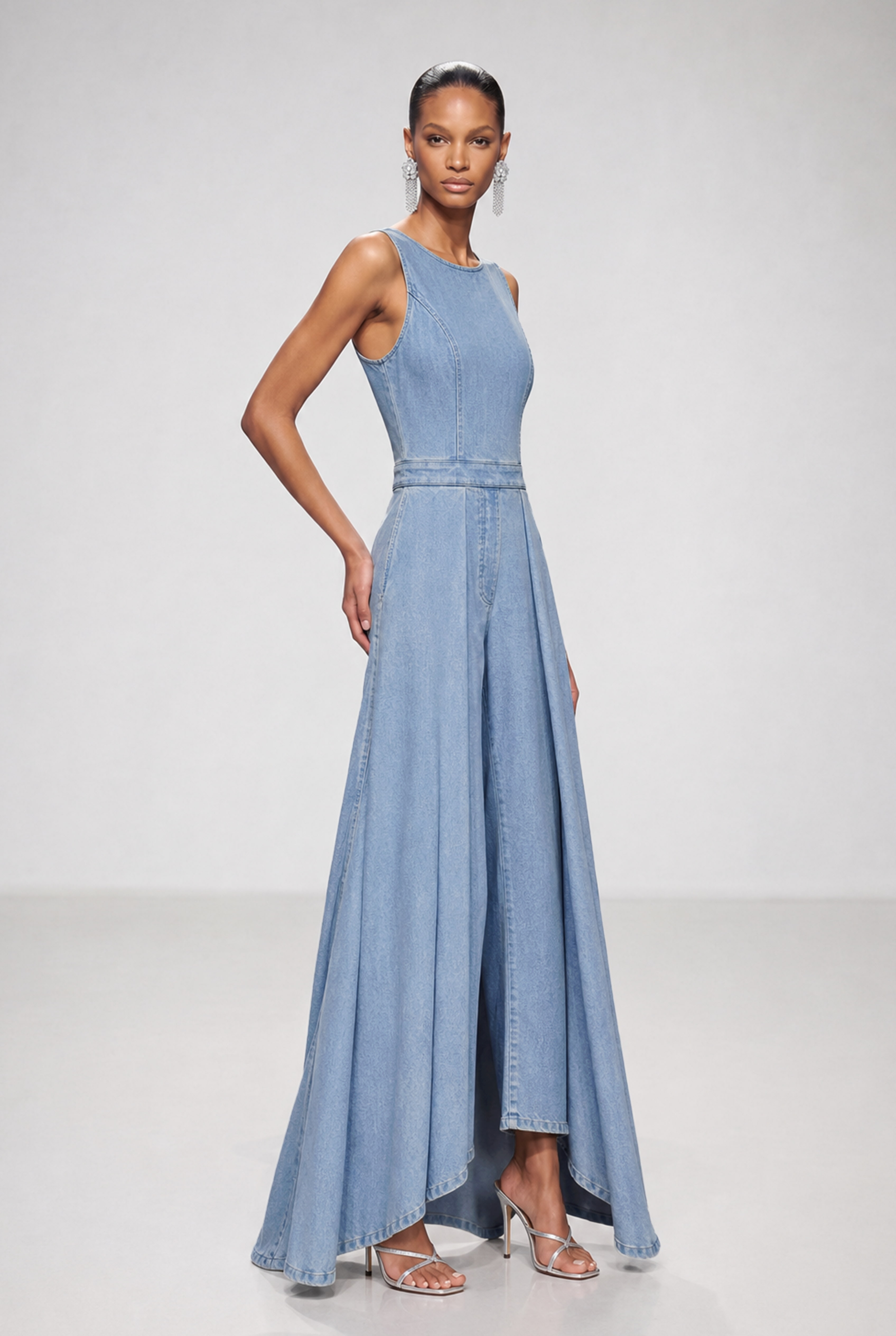 Iunius Sleeveless Ruffle Denim Jumpsuit