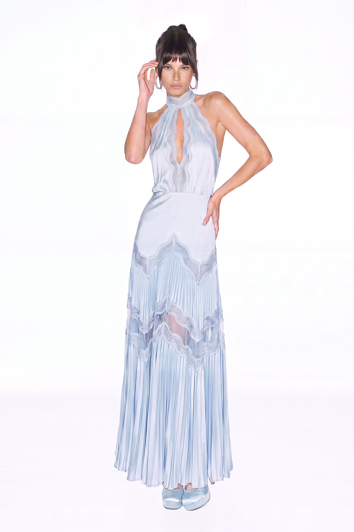 Iuno Halter Neck Lace Cutout Maxi Dress