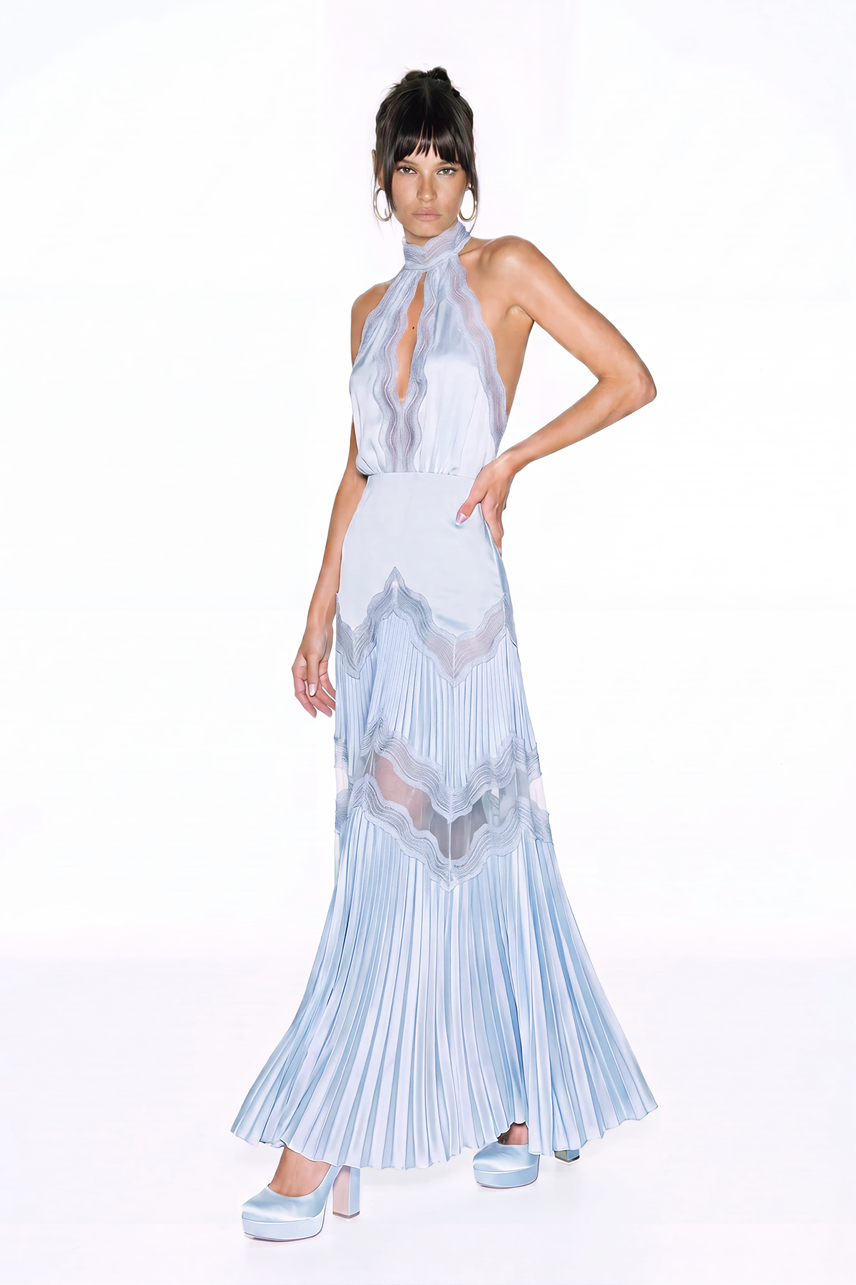 Iuno Halter Neck Lace Cutout Maxi Dress