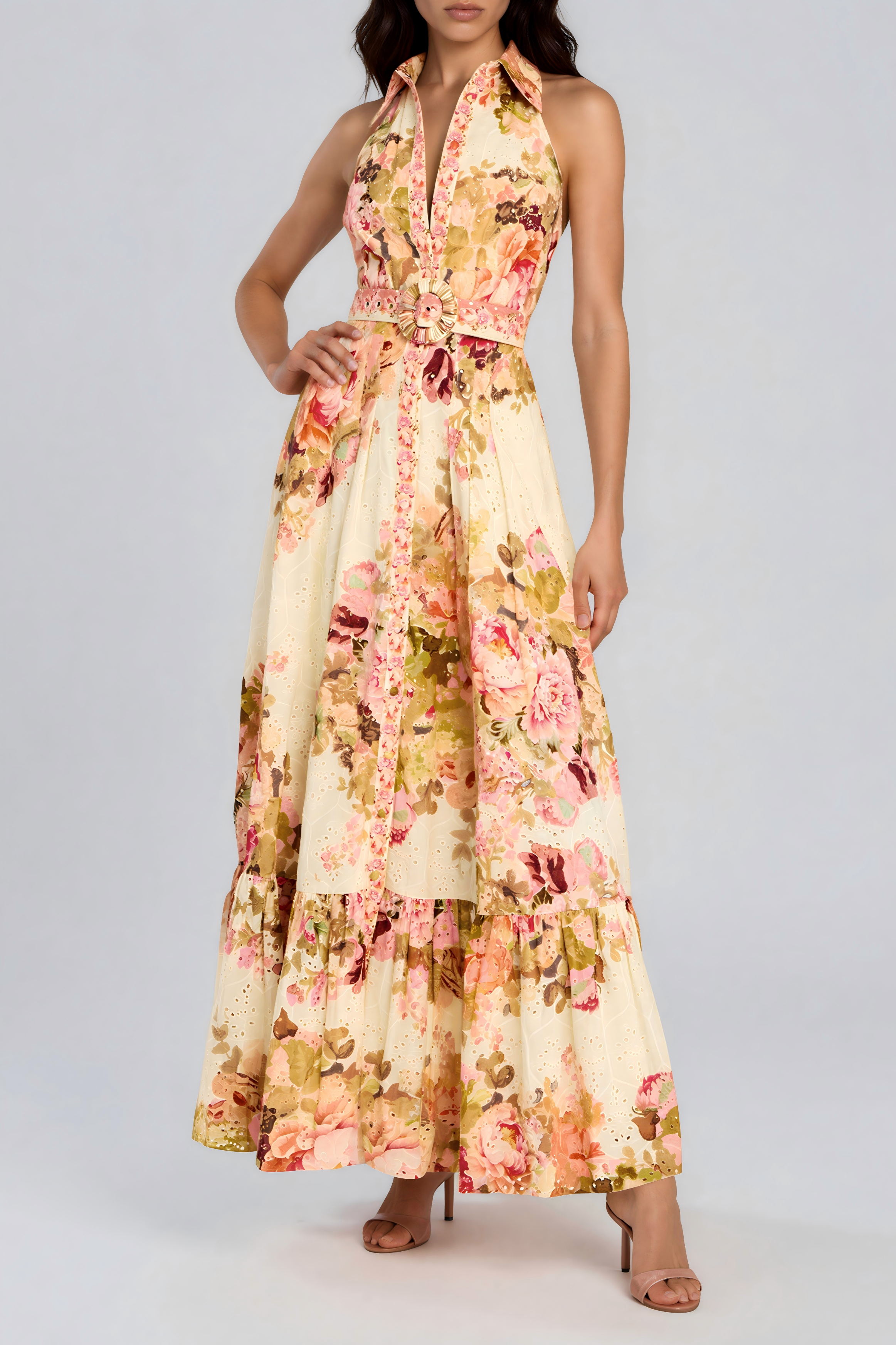 Iuppiter Halter Neck Floral Maxi Dress