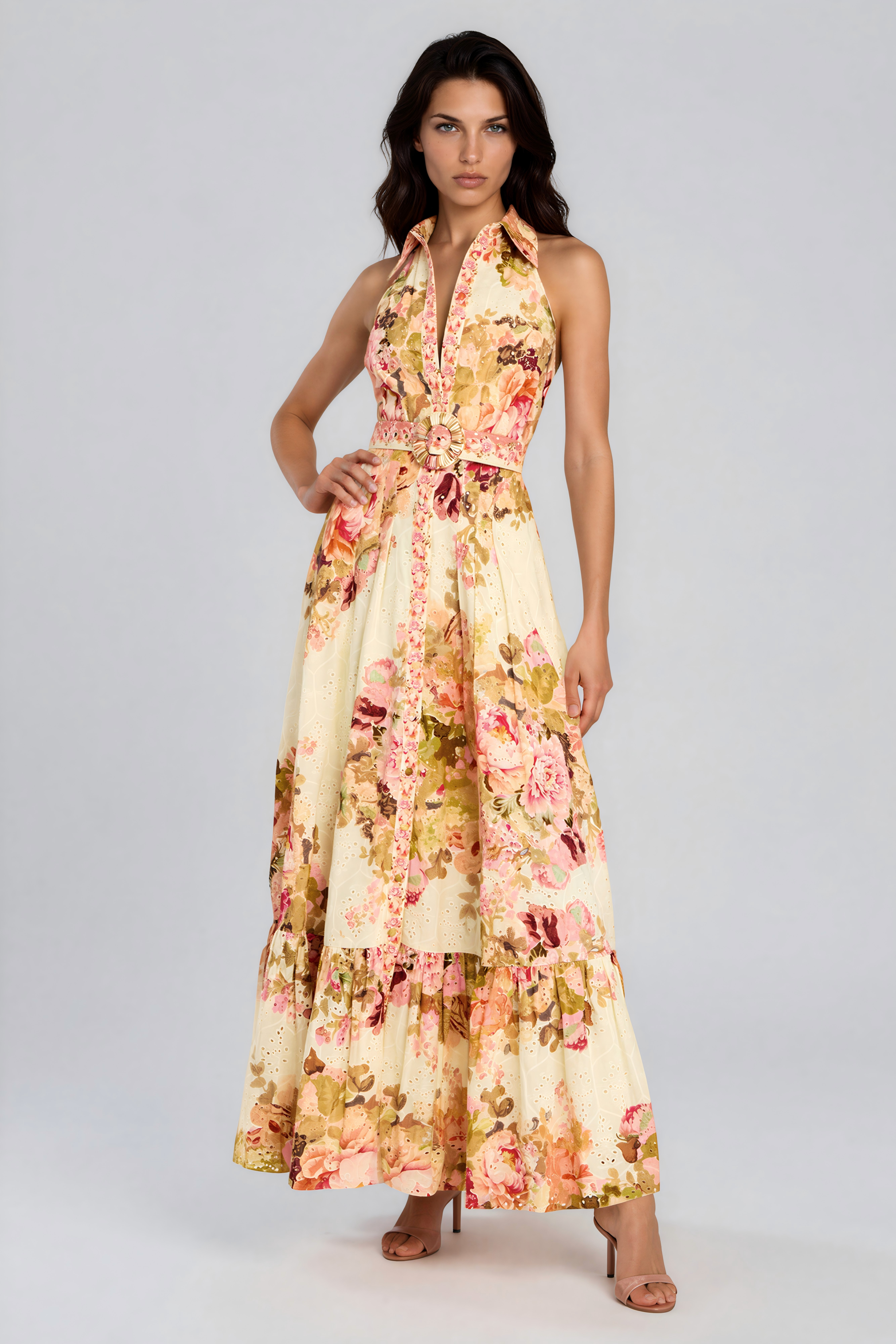 Iuppiter Halter Neck Floral Maxi Dress