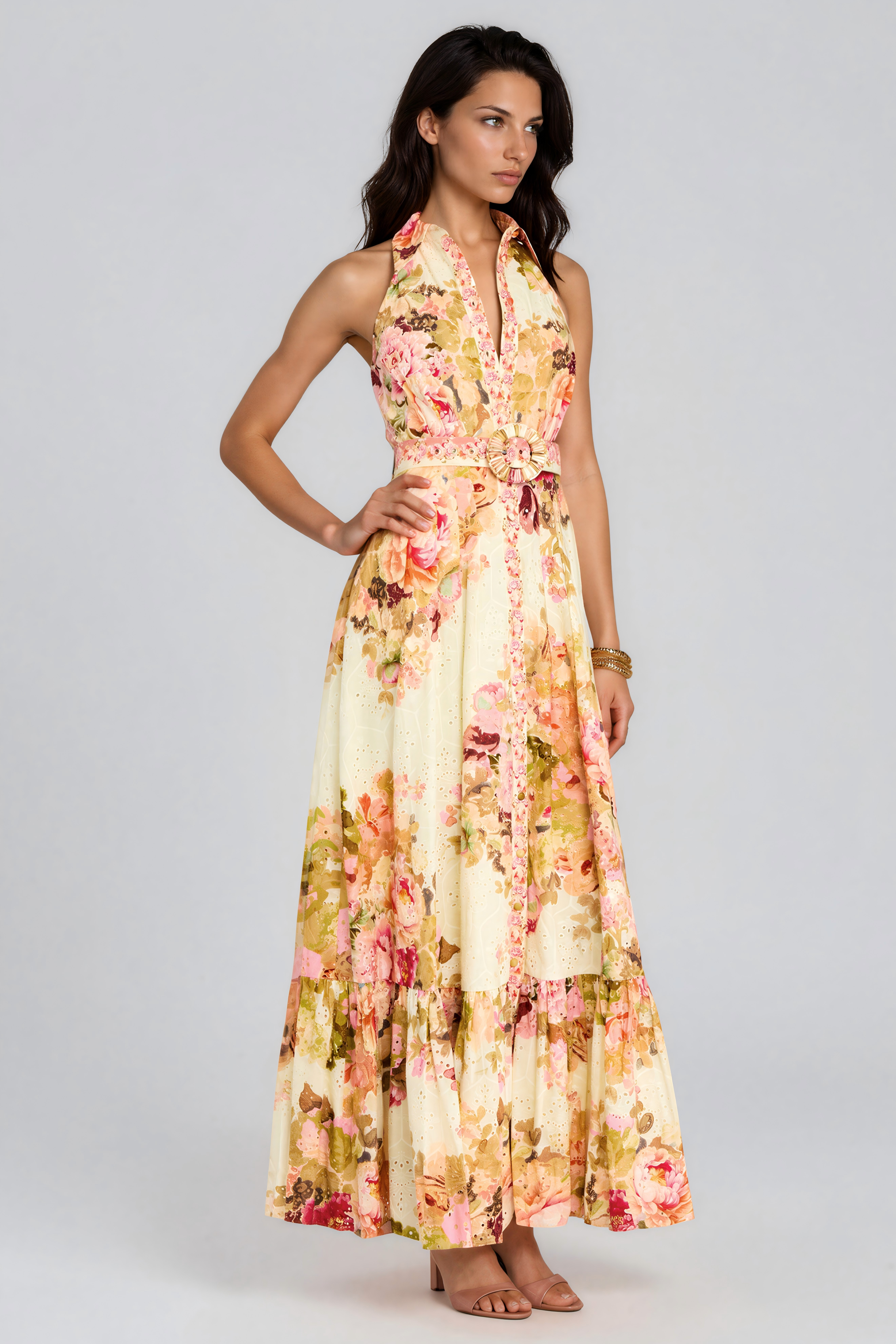 Iuppiter Halter Neck Floral Maxi Dress
