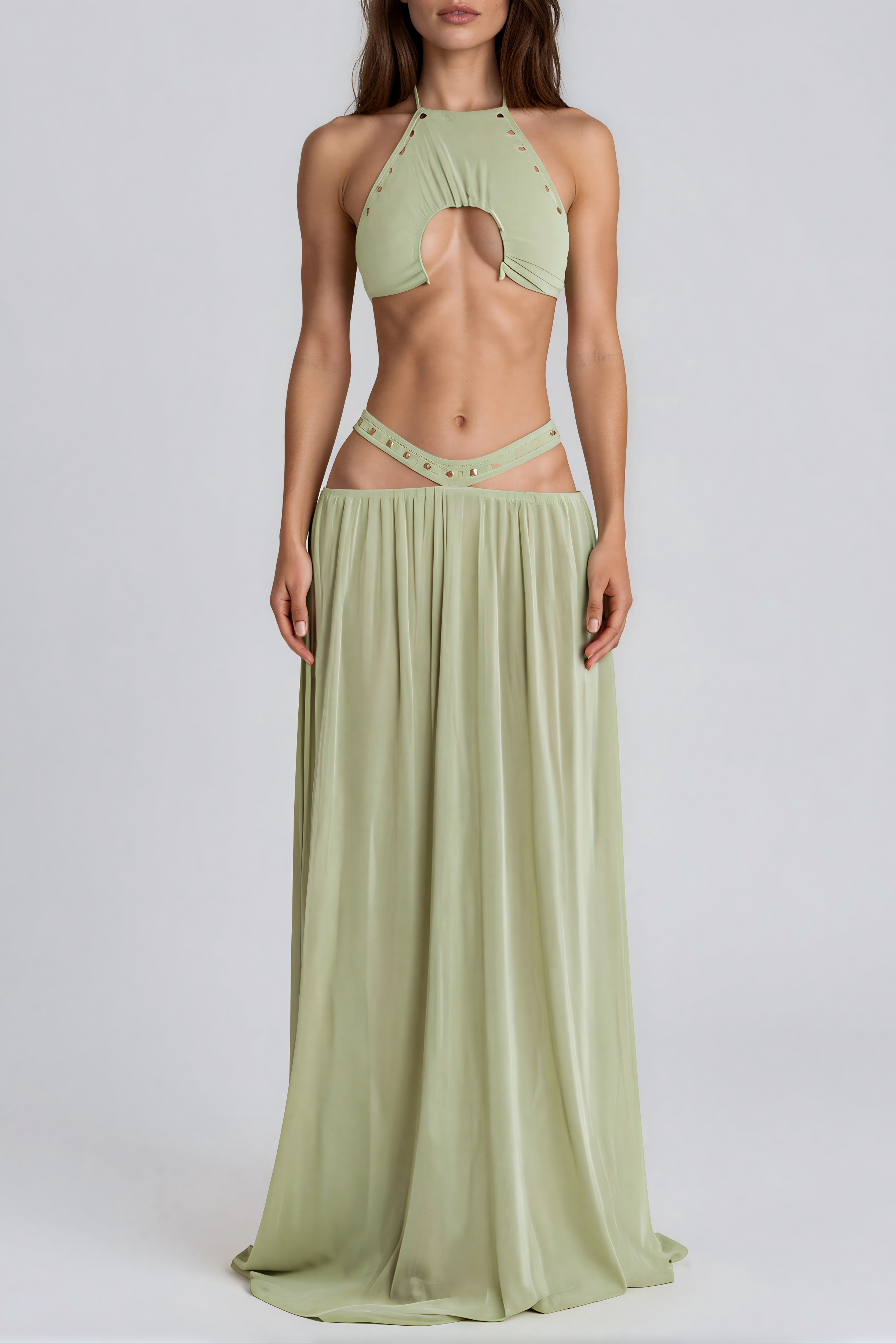 Iustin Crop Studded Skirt Set