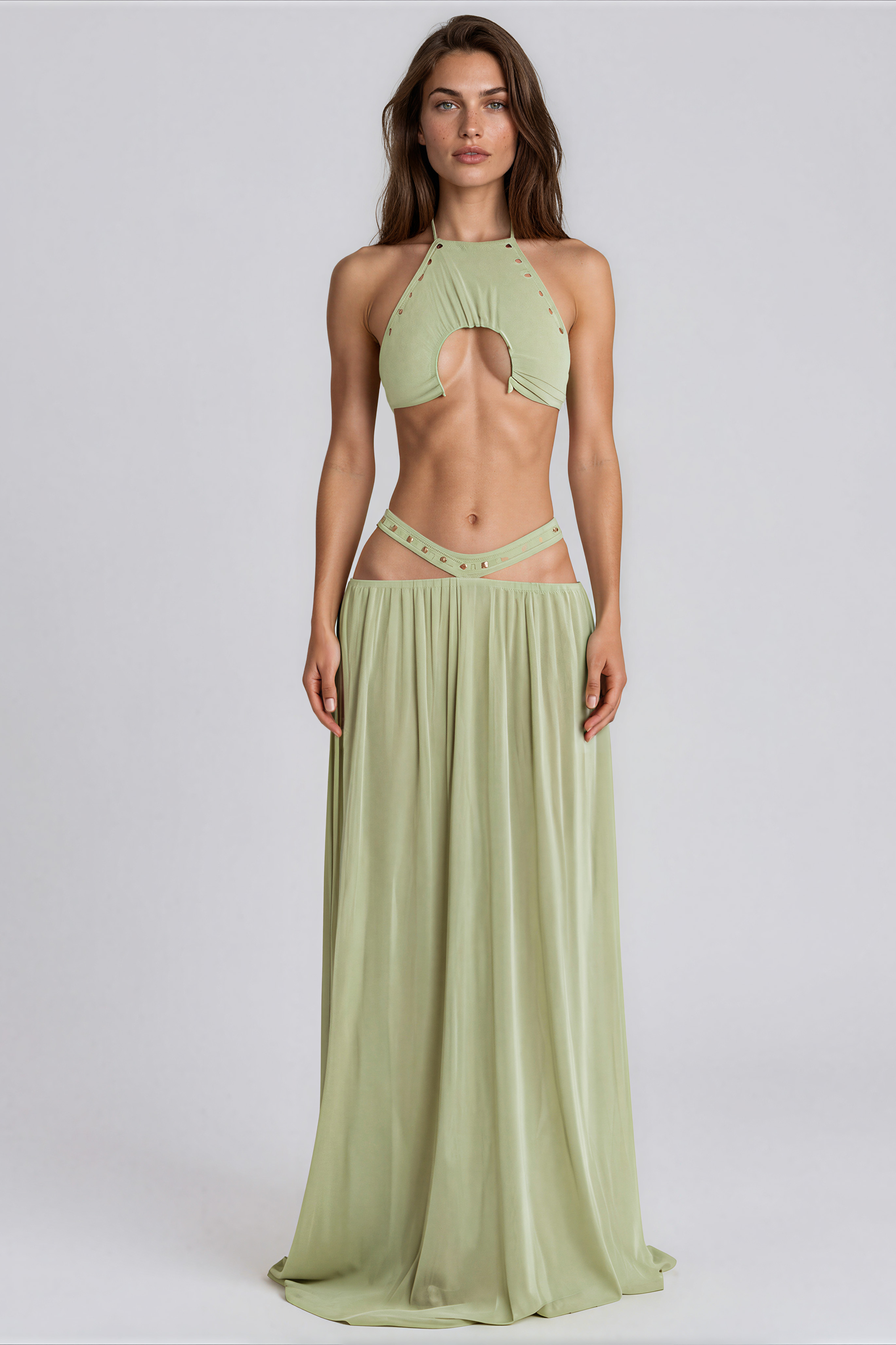 Iustin Crop Studded Skirt Set