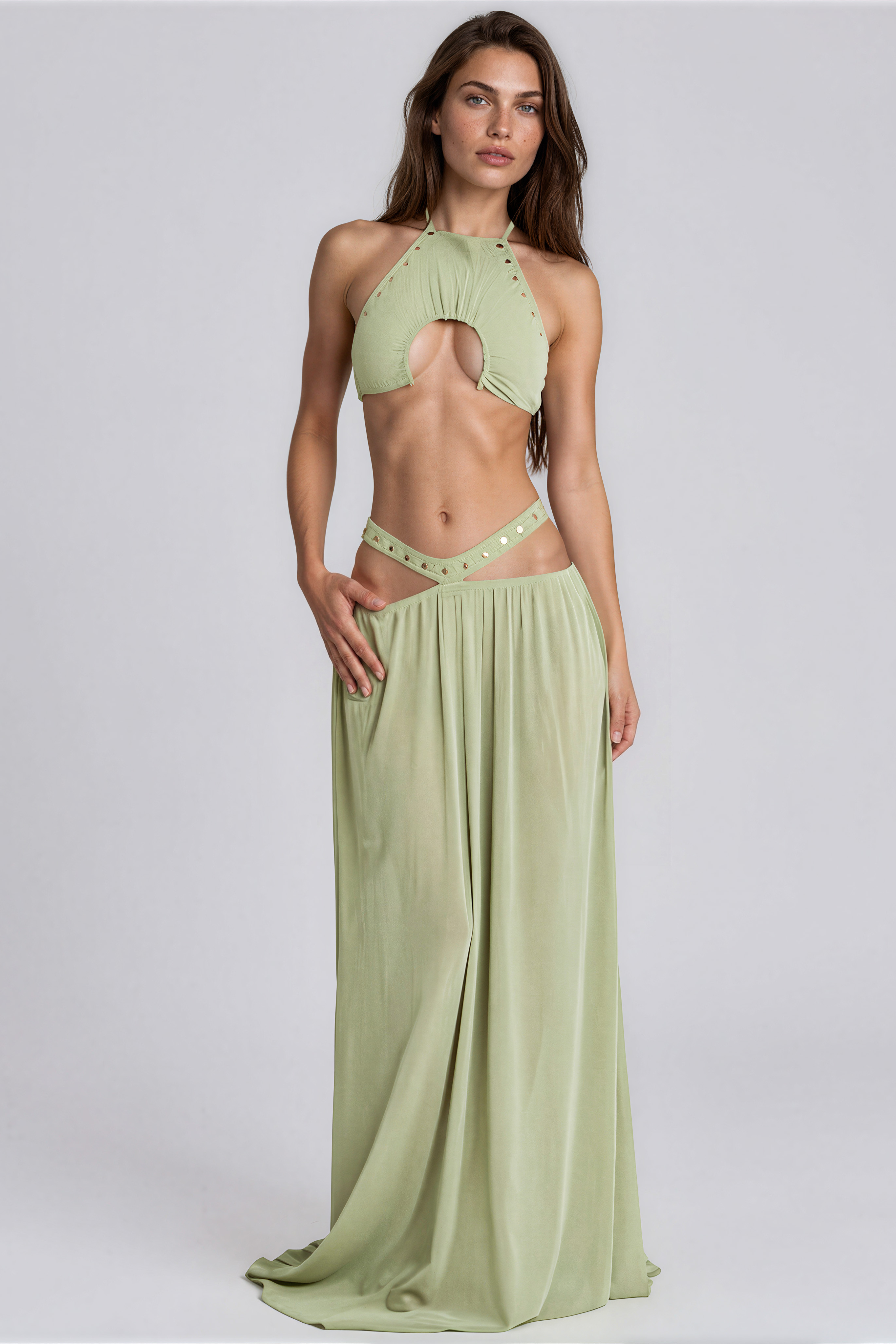 Iustin Crop Studded Skirt Set