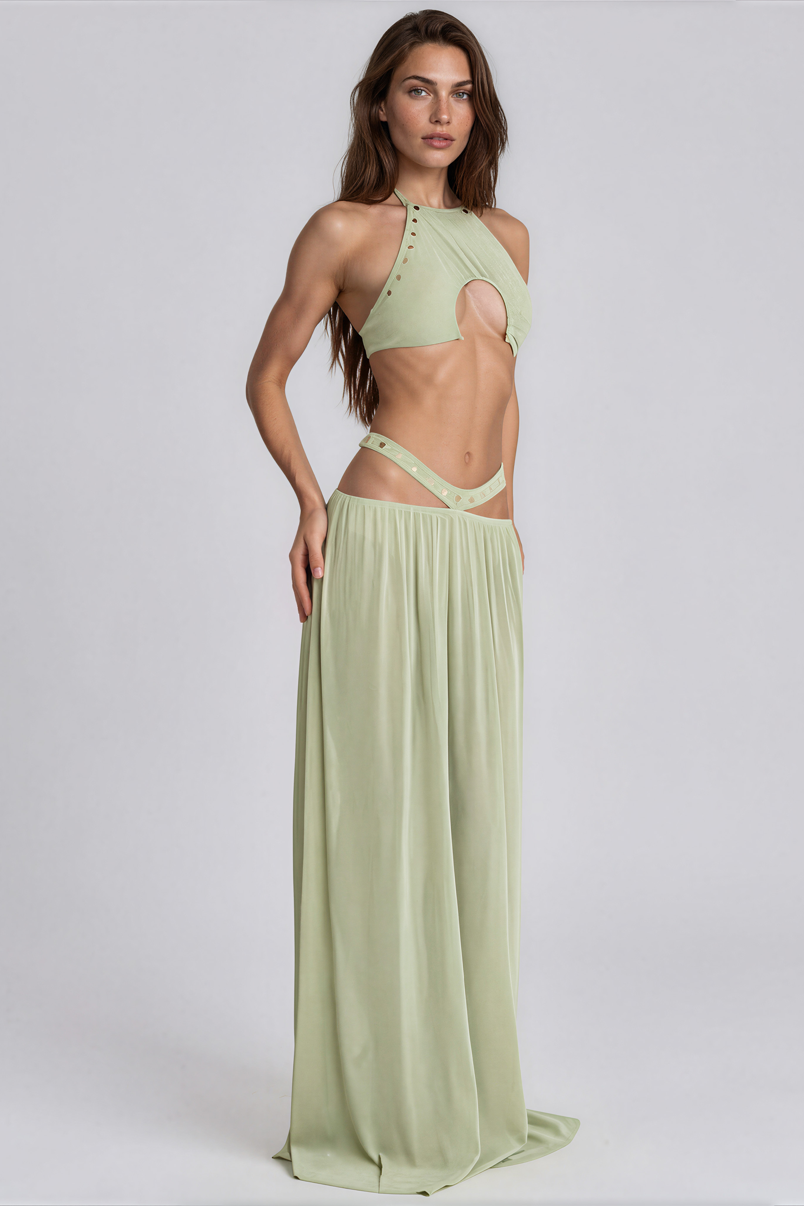 Iustin Crop Studded Skirt Set