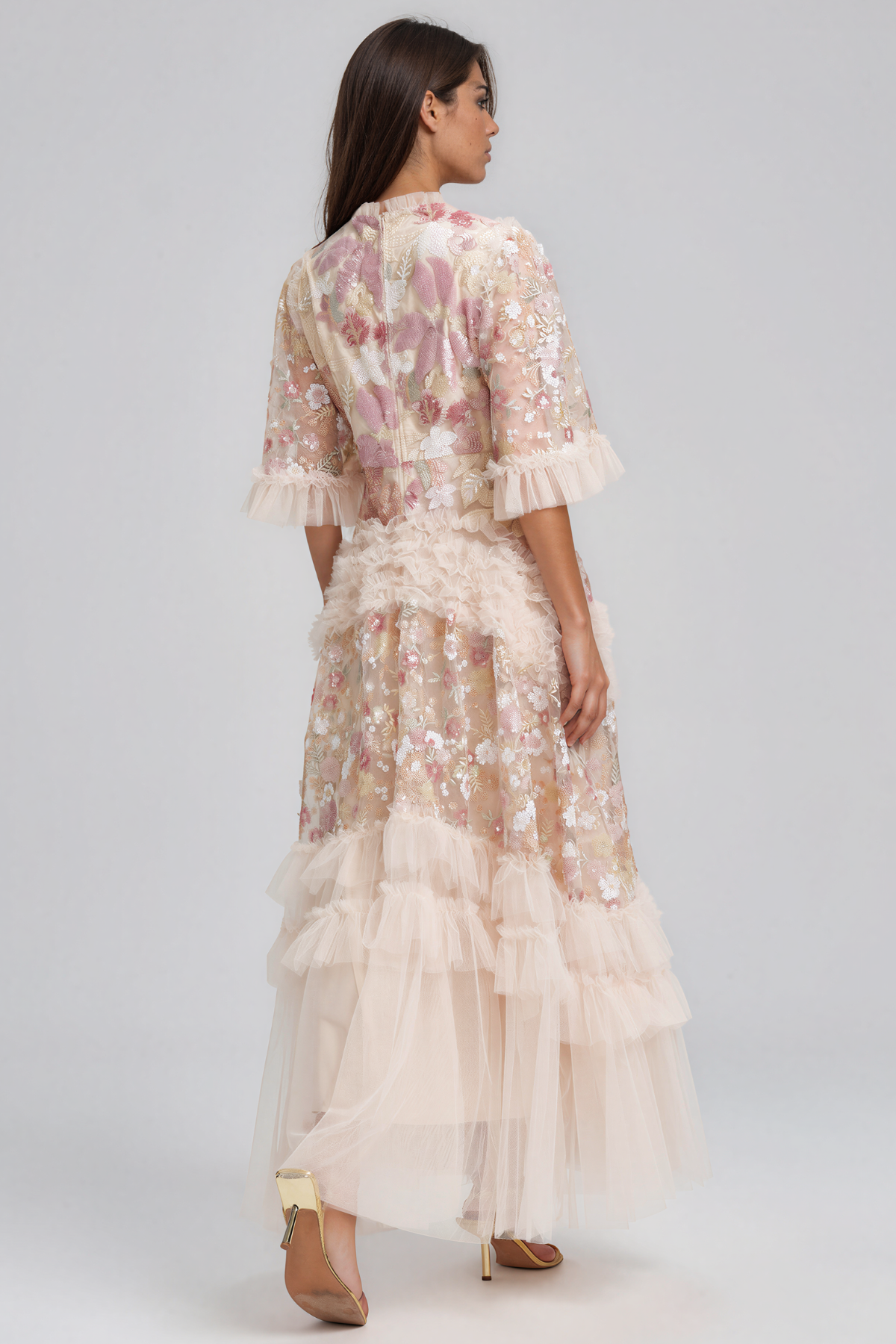 Iva Embellished Sequin Ruffle Maxi Dress