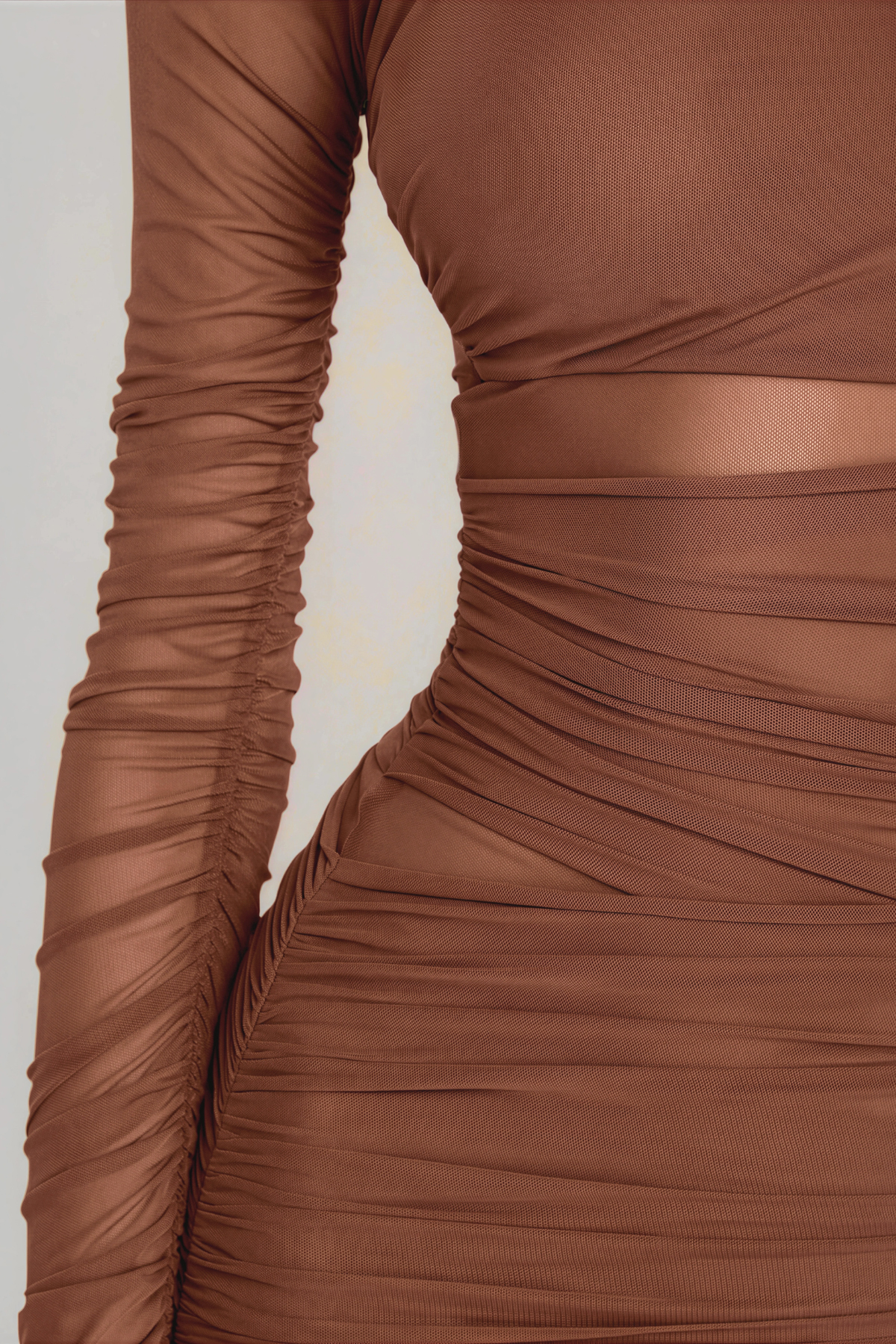 Ivaana Long Sleeve Ruch Mesh Mini Dress