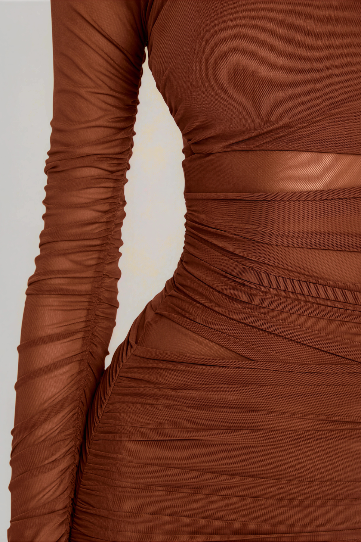 Ivaana Long Sleeve Ruch Mesh Mini Dress