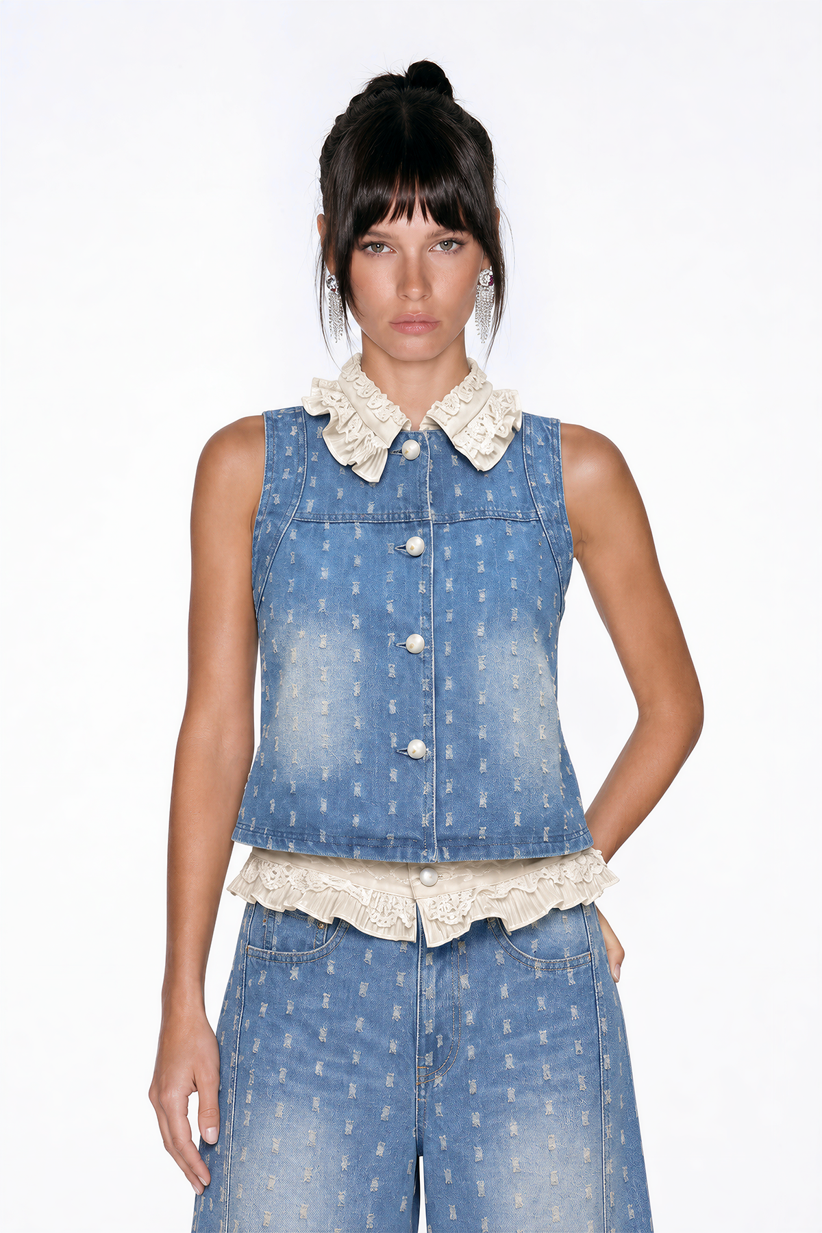 Ivalu Sleeveless Ripped Denim Pants Set
