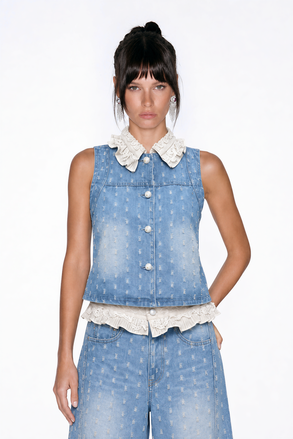 Ivalu Sleeveless Ripped Denim Pants Set