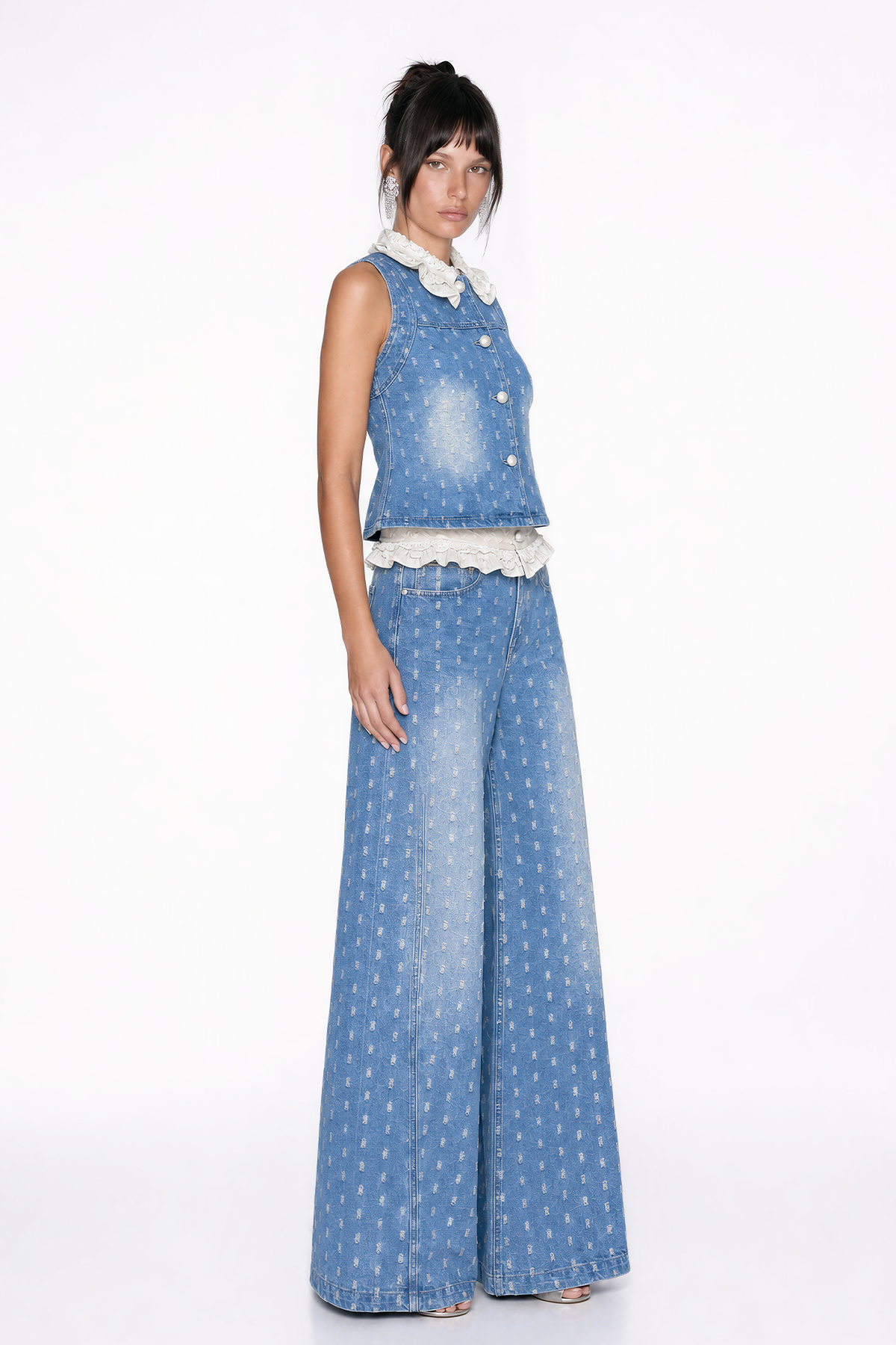 Ivalu Sleeveless Ripped Denim Pants Set