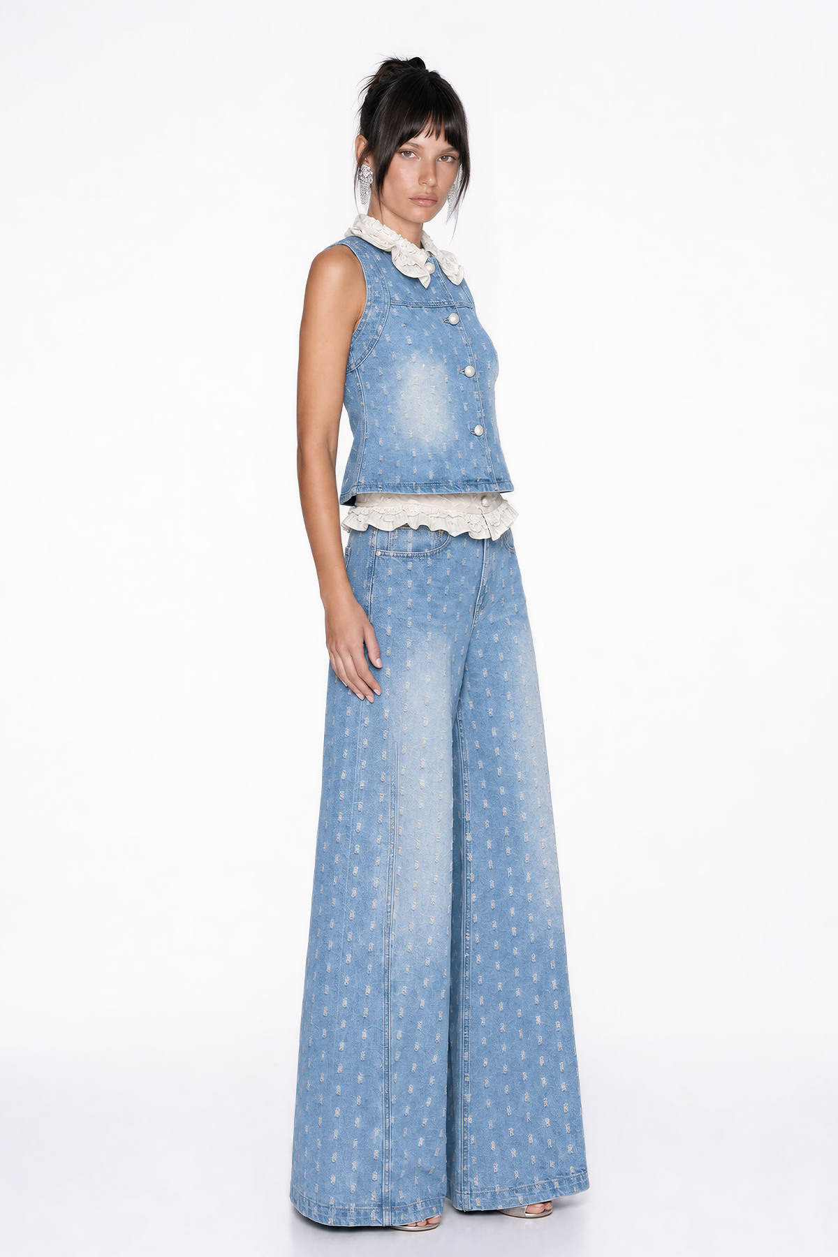 Ivalu Sleeveless Ripped Denim Pants Set