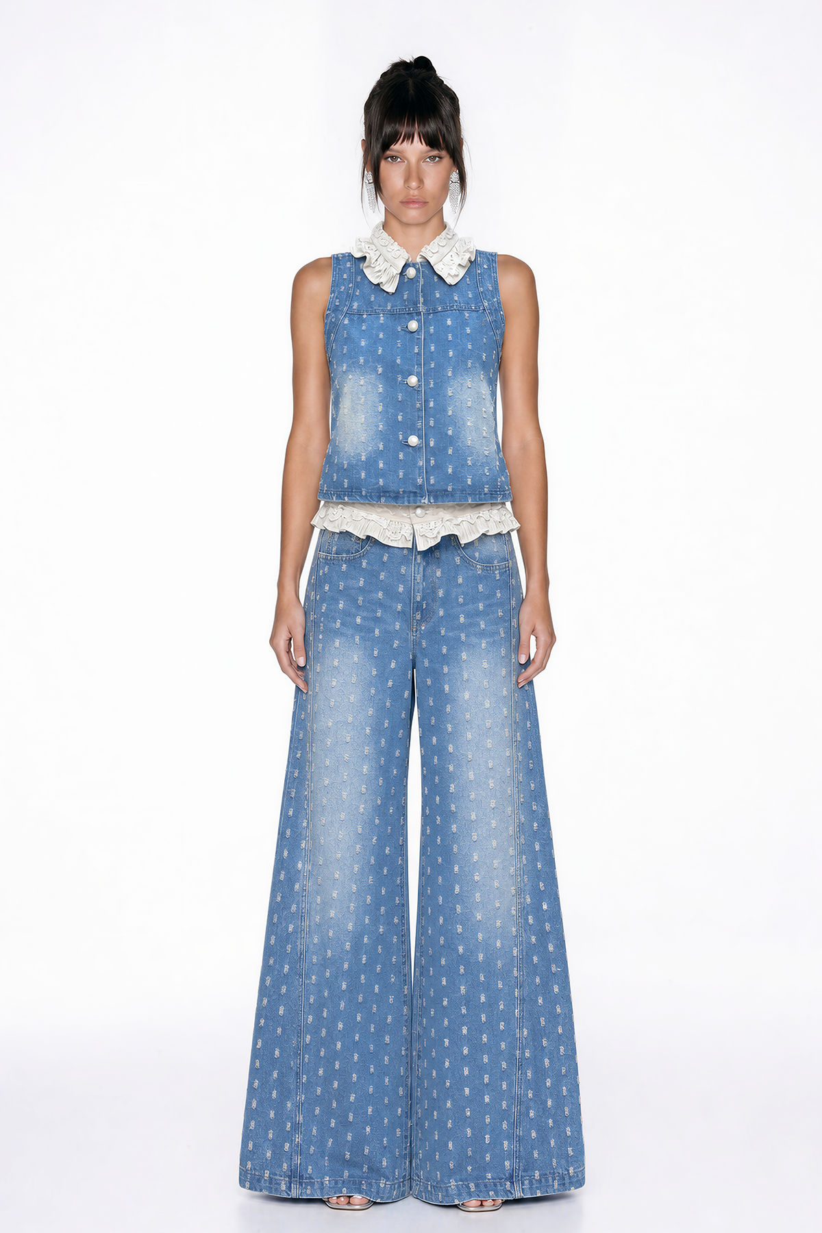 Ivalu Sleeveless Ripped Denim Pants Set