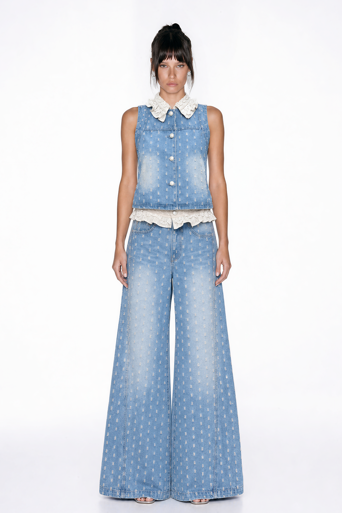 Ivalu Sleeveless Ripped Denim Pants Set