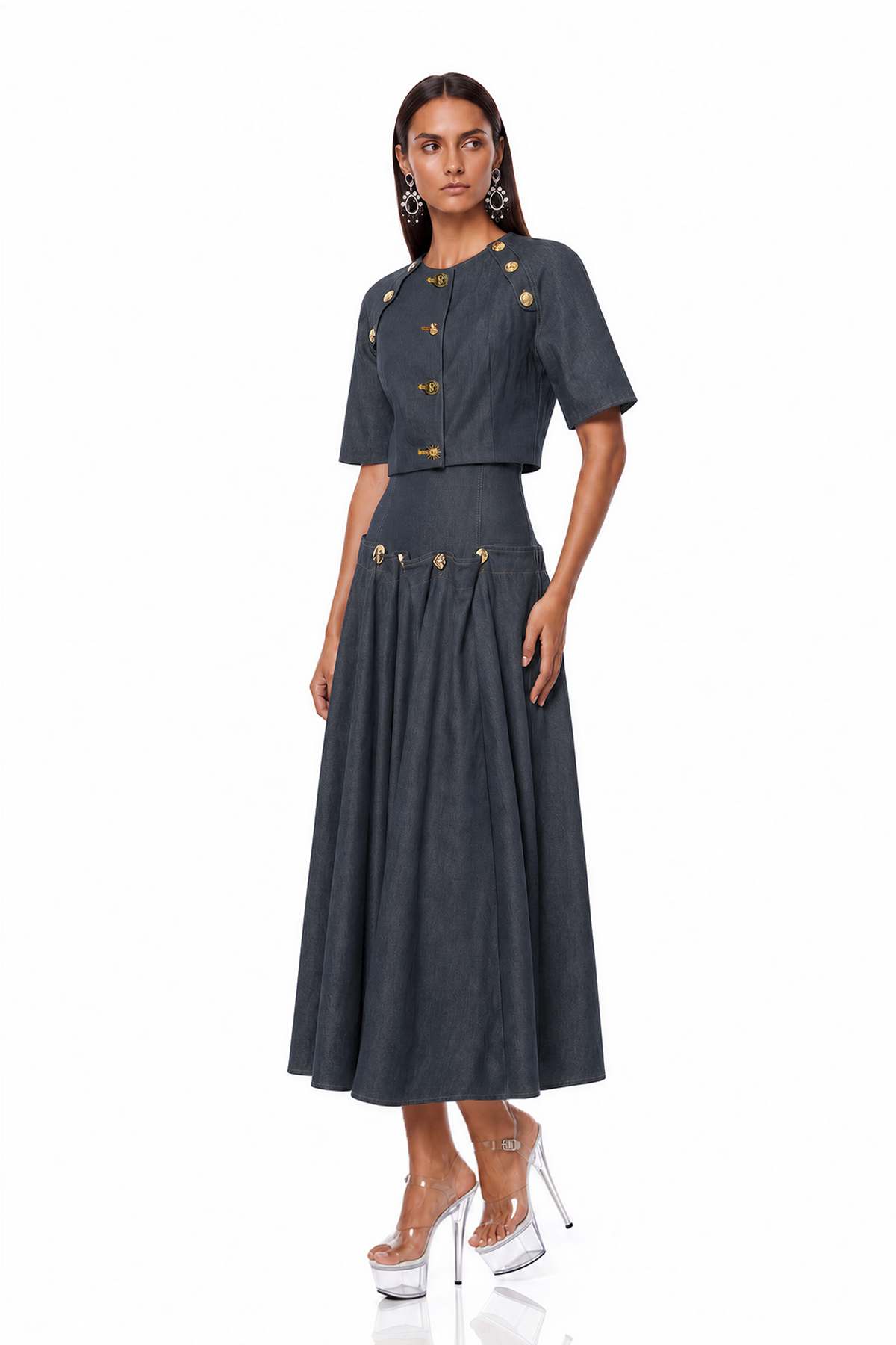 Ivana Embellished Denim Skirt Set