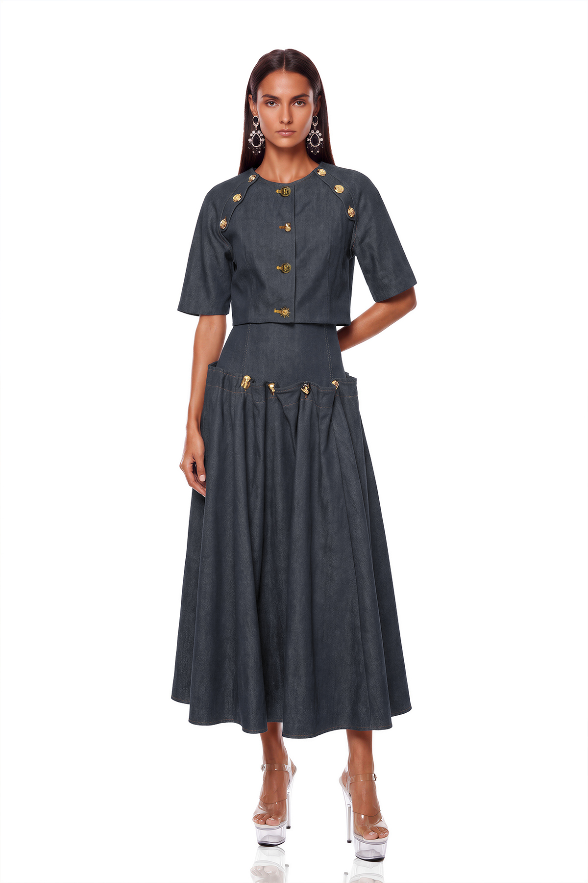 Ivana Embellished Denim Skirt Set