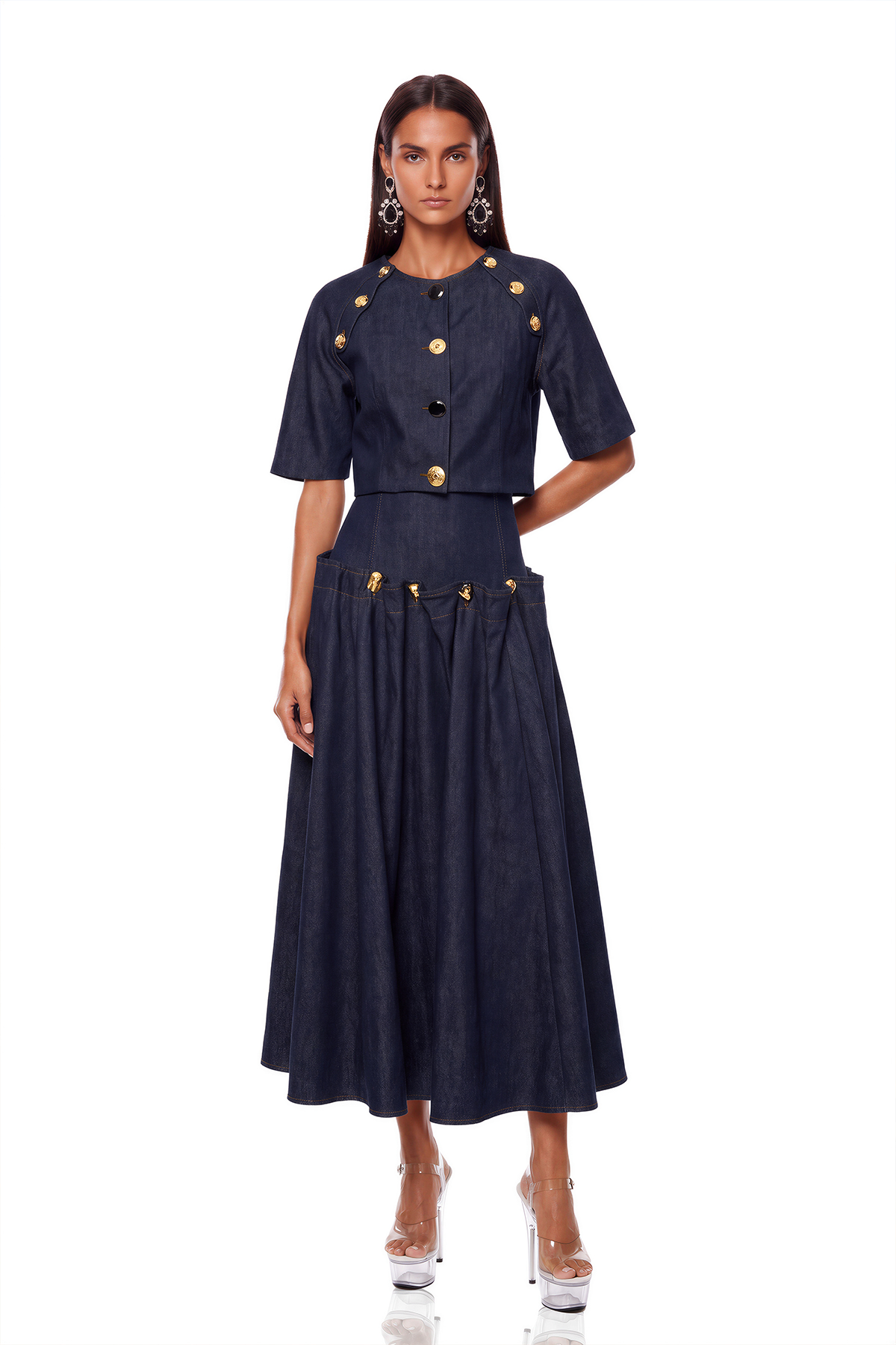 Ivana Embellished Denim Skirt Set