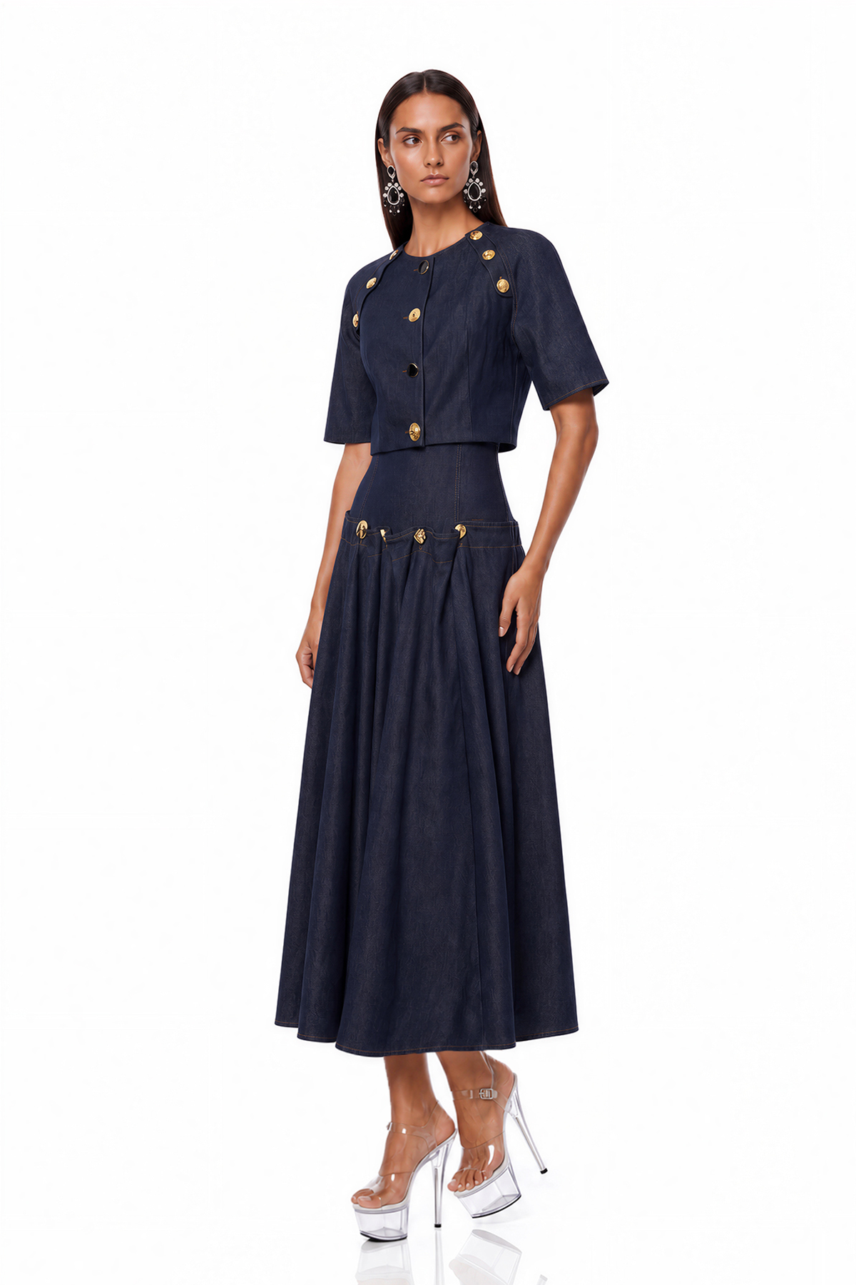 Ivana Embellished Denim Skirt Set