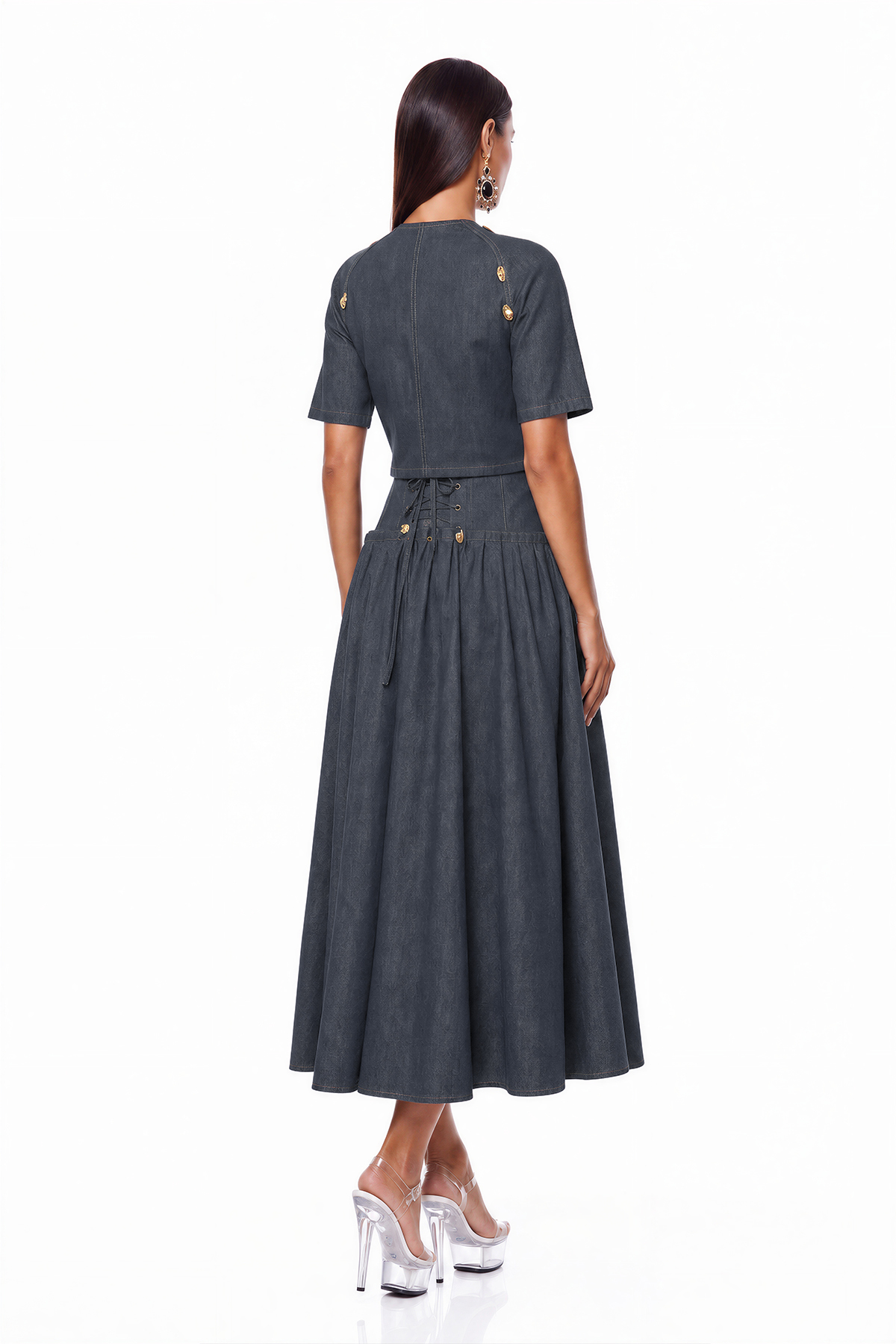 Ivana Embellished Denim Skirt Set
