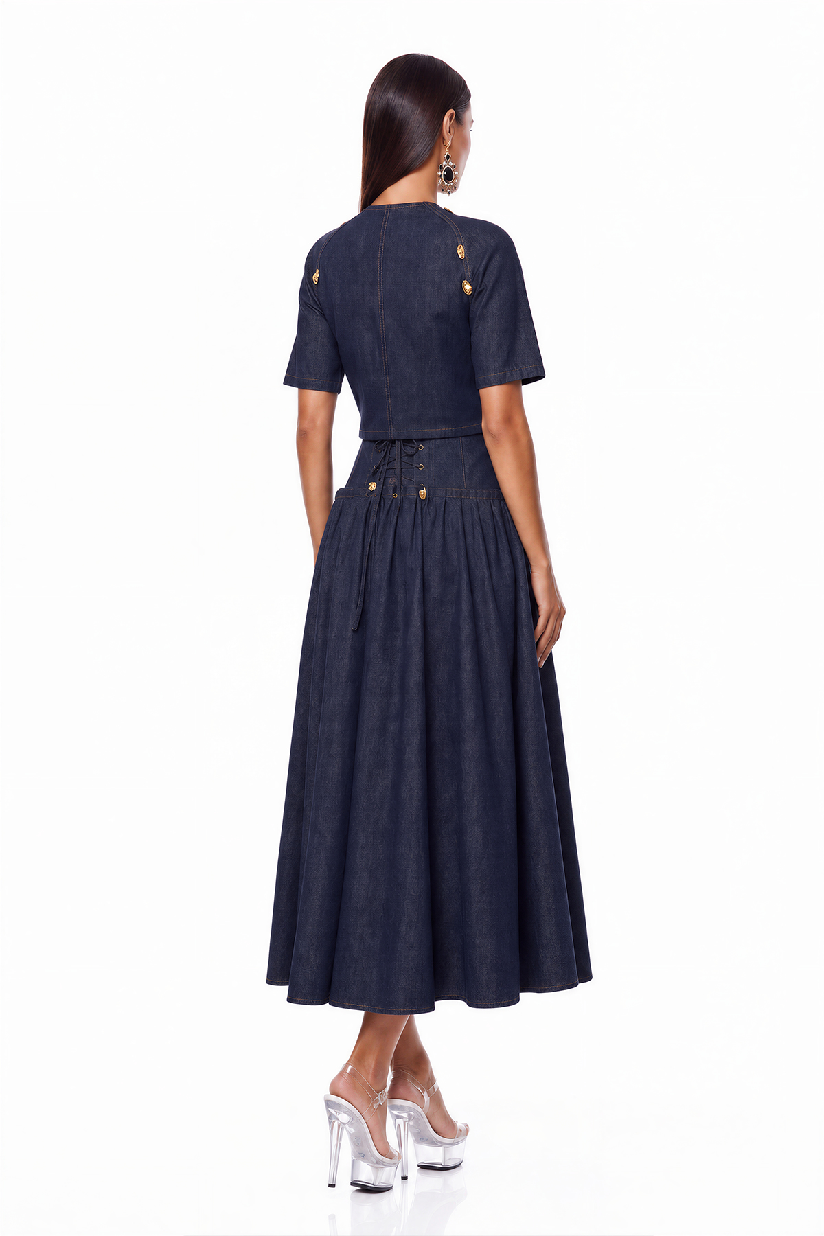 Ivana Embellished Denim Skirt Set