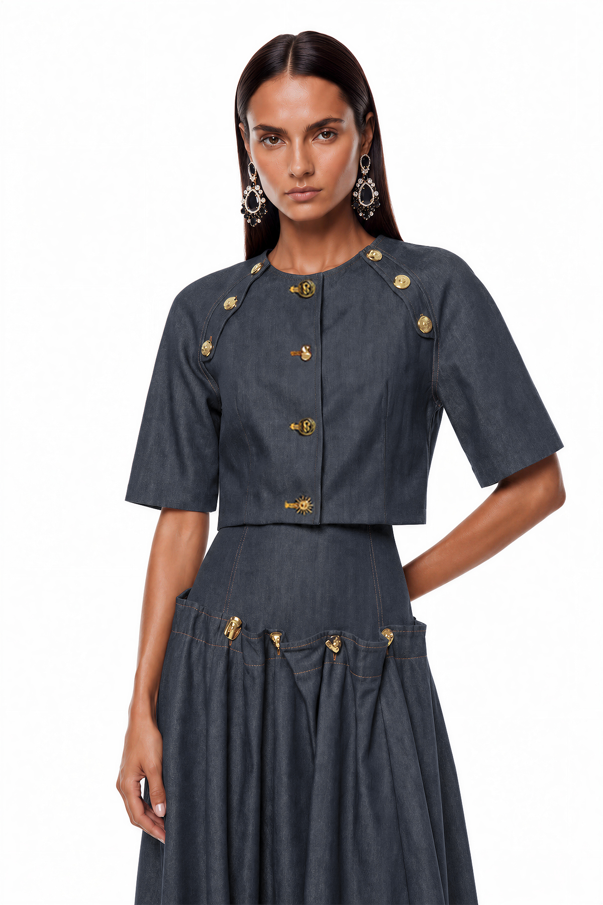 Ivana Embellished Denim Skirt Set