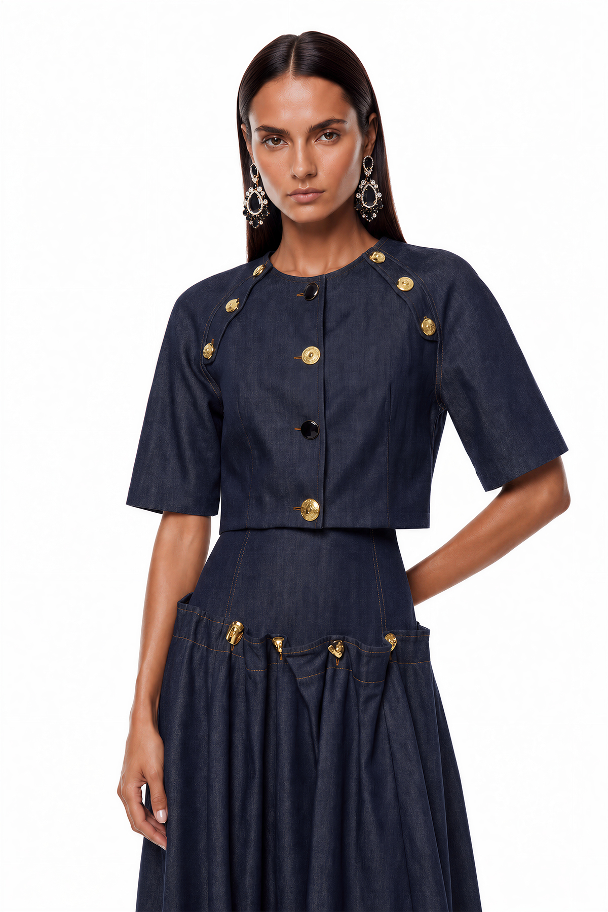Ivana Embellished Denim Skirt Set