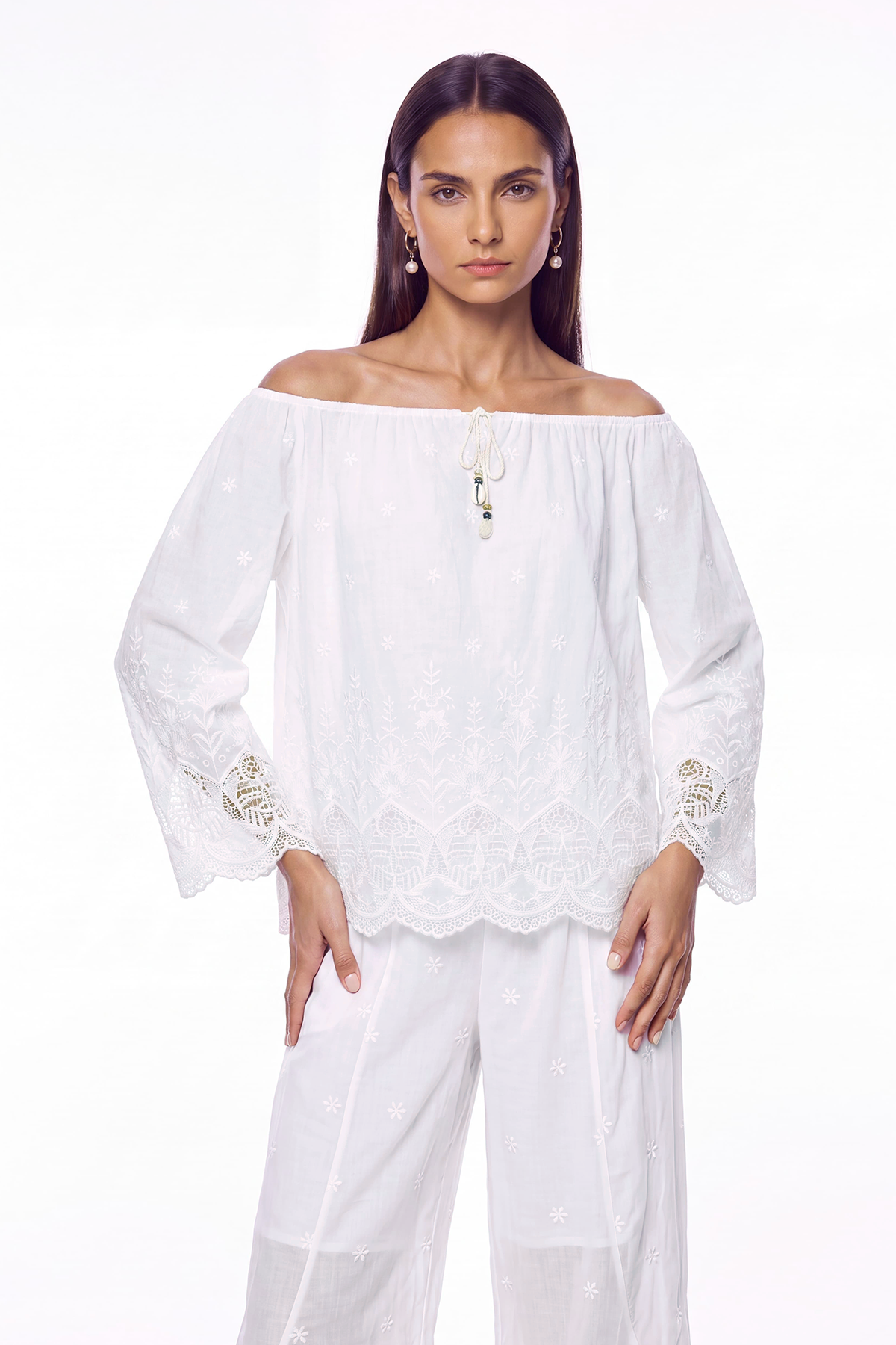 Ivane Drawstring Embroidered Top
